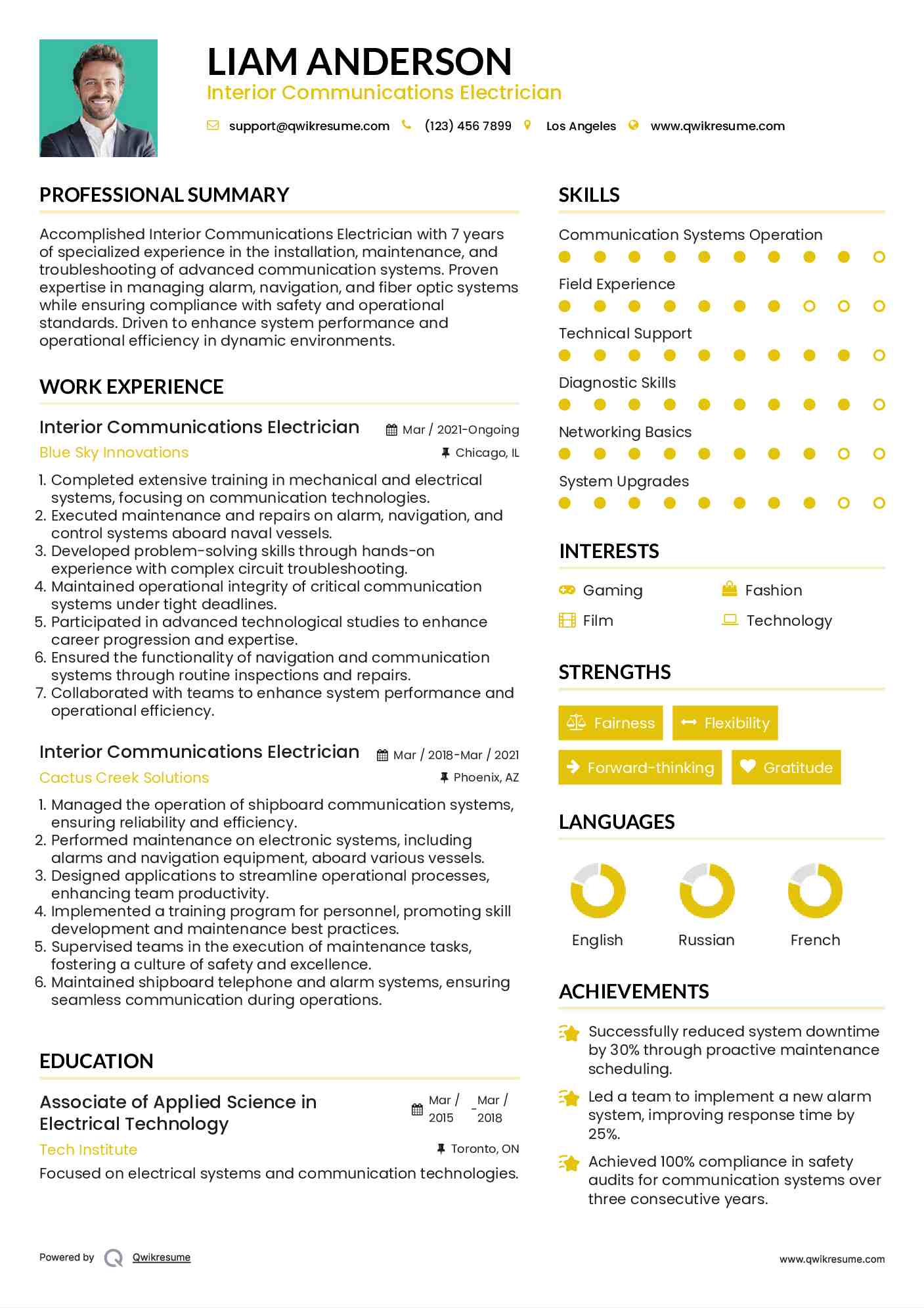Interior Communications Electrician Resume Template
