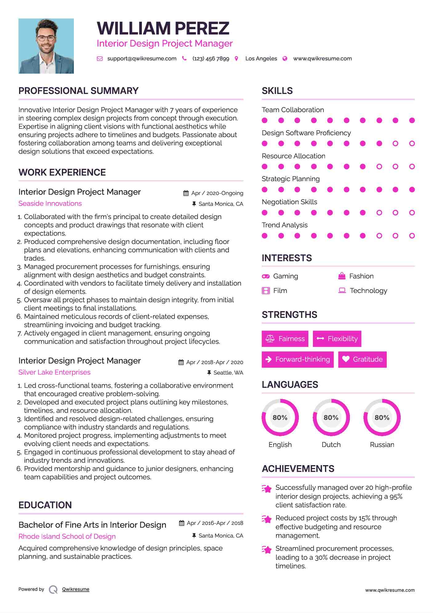 Interior Design Project Manager Resume Model