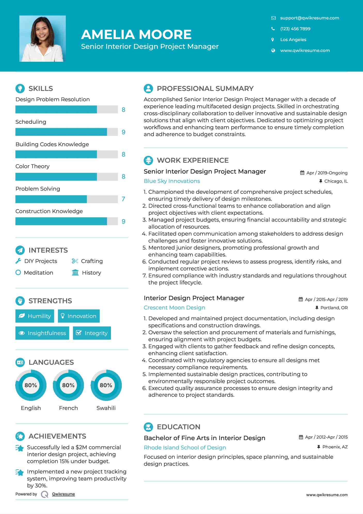 Senior Interior Design Project Manager Resume Sample