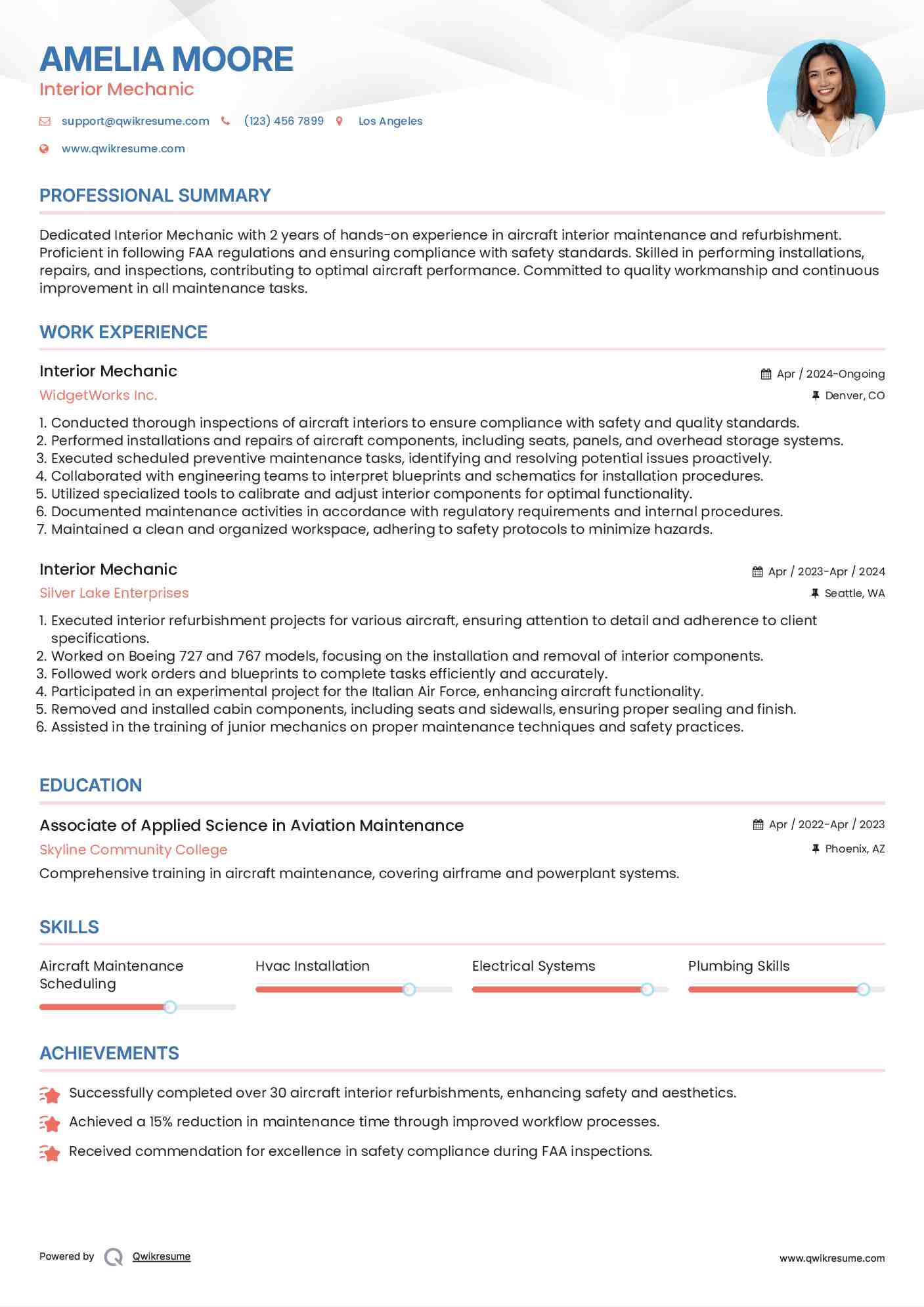 Interior Mechanic Resume Example
