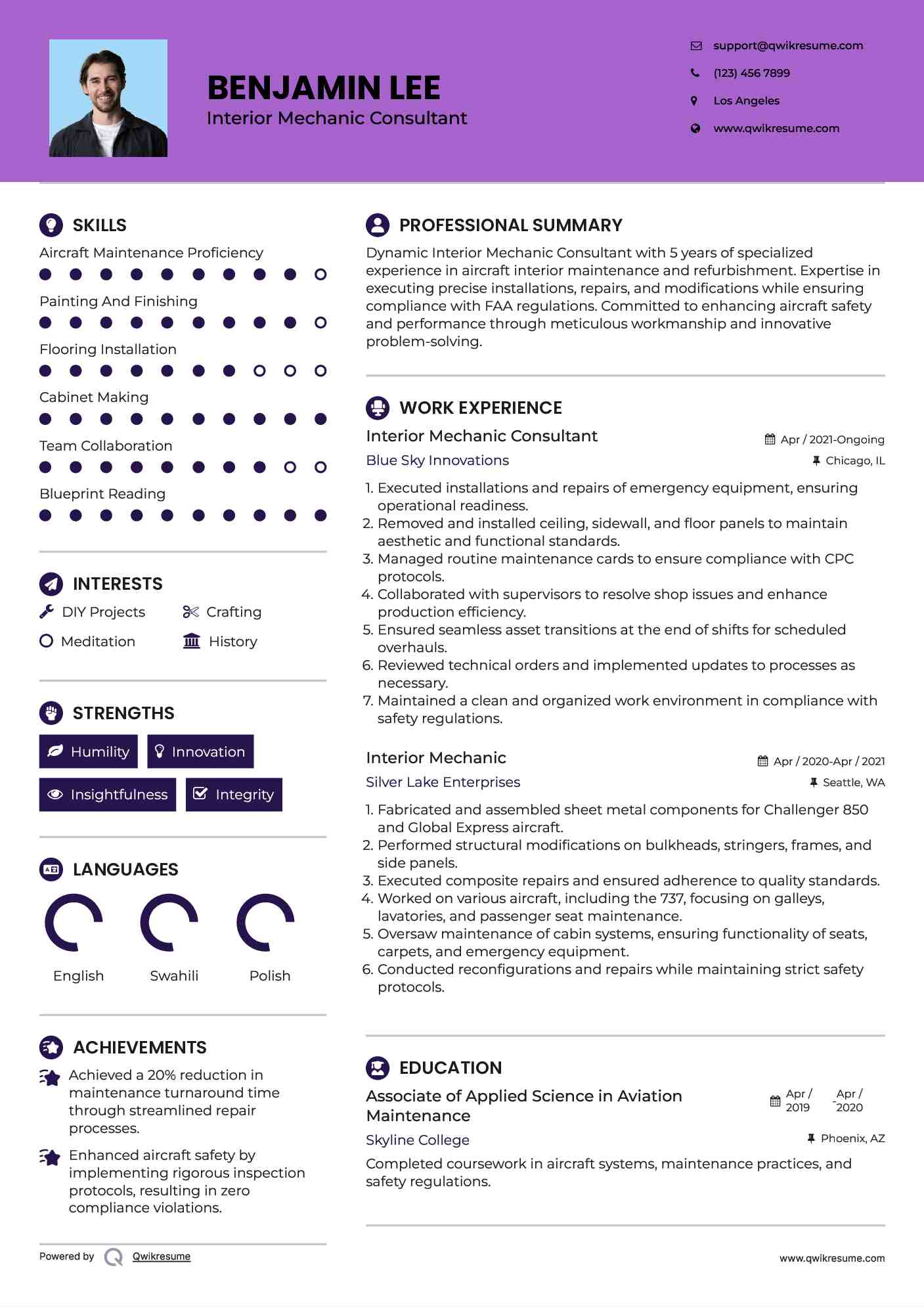 Interior Mechanic Consultant Resume Format