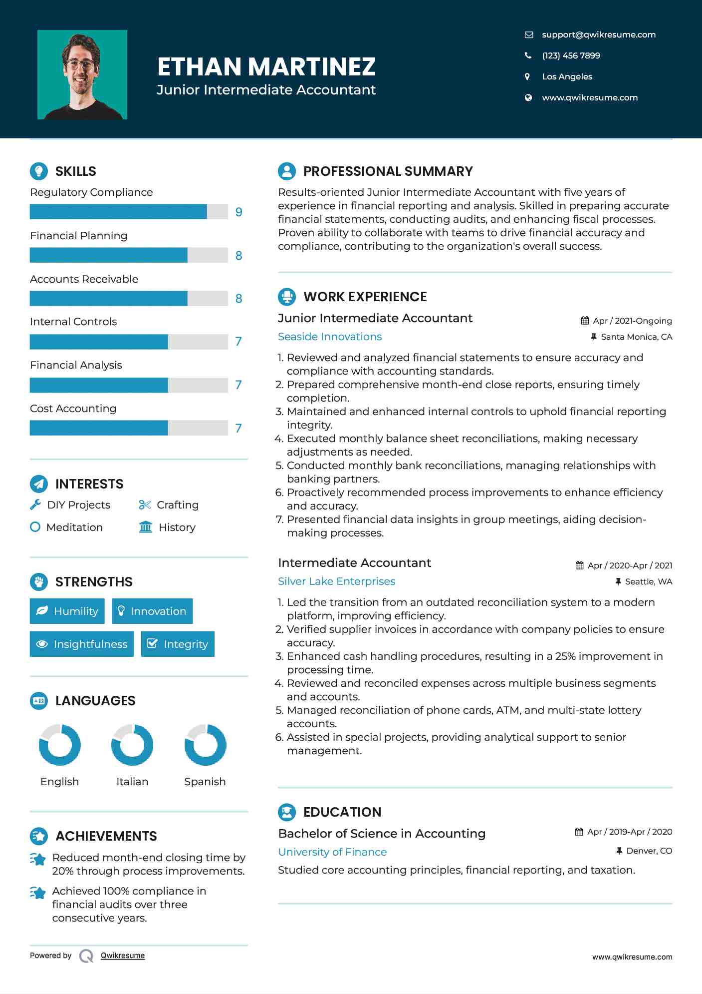 Junior Intermediate Accountant Resume Model