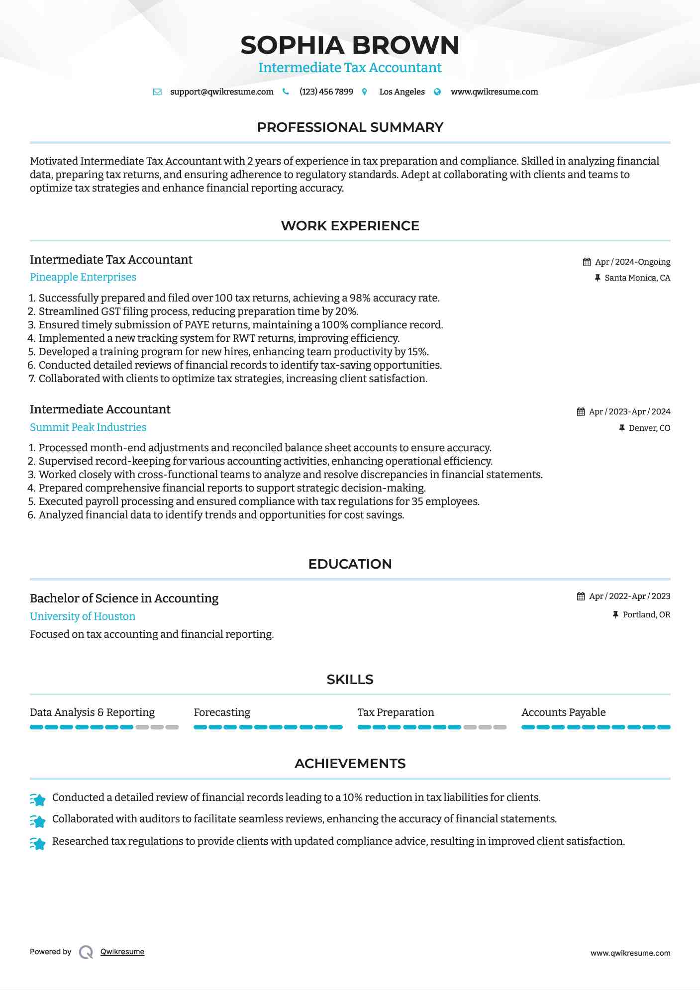 Intermediate Tax Accountant Resume Template