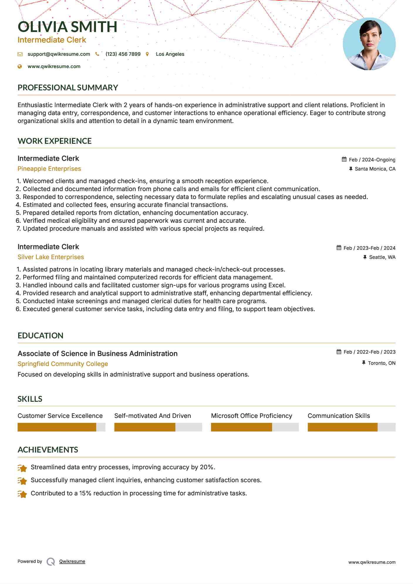 Intermediate Clerk Resume Model