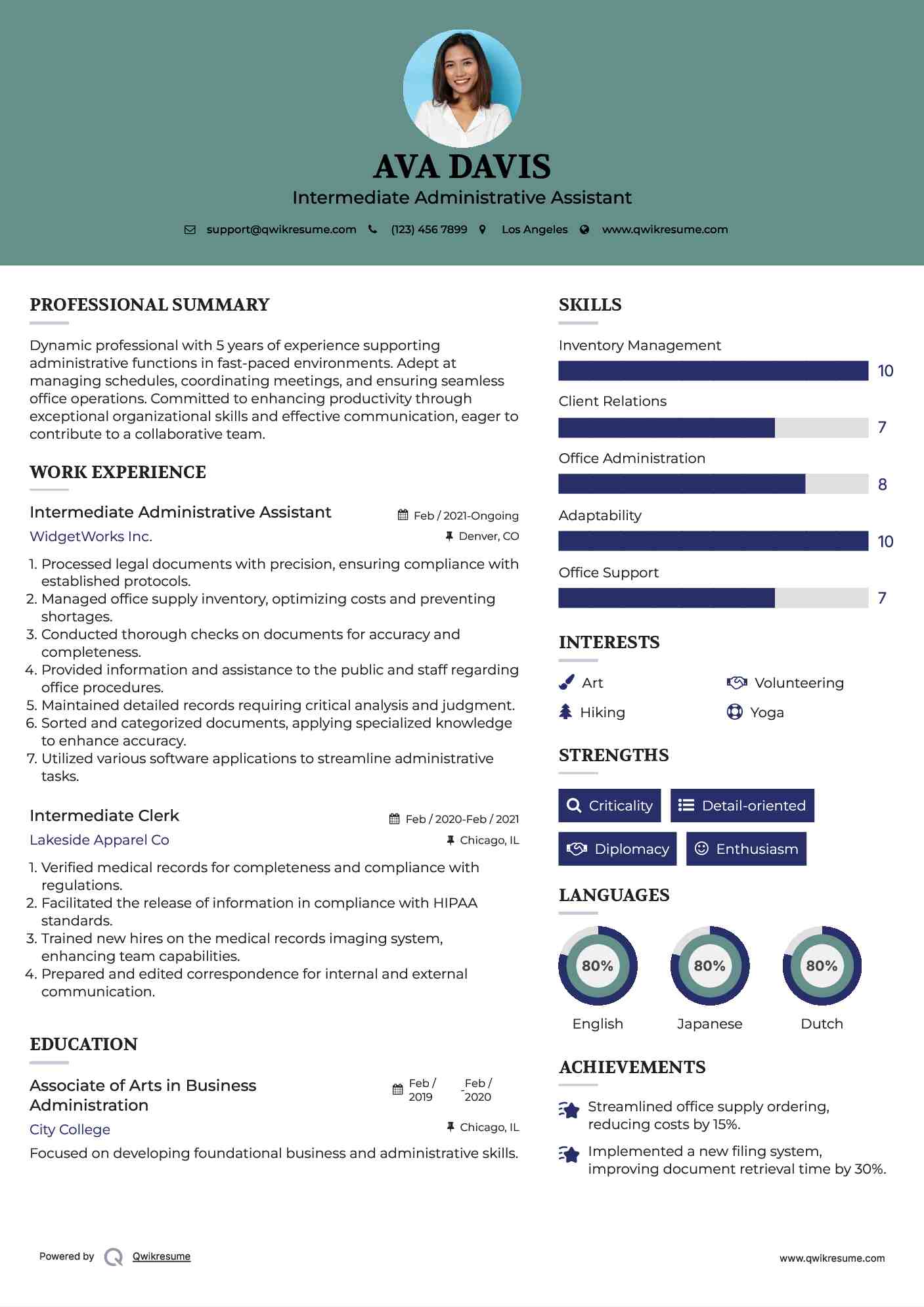 Intermediate Administrative Assistant Resume Template