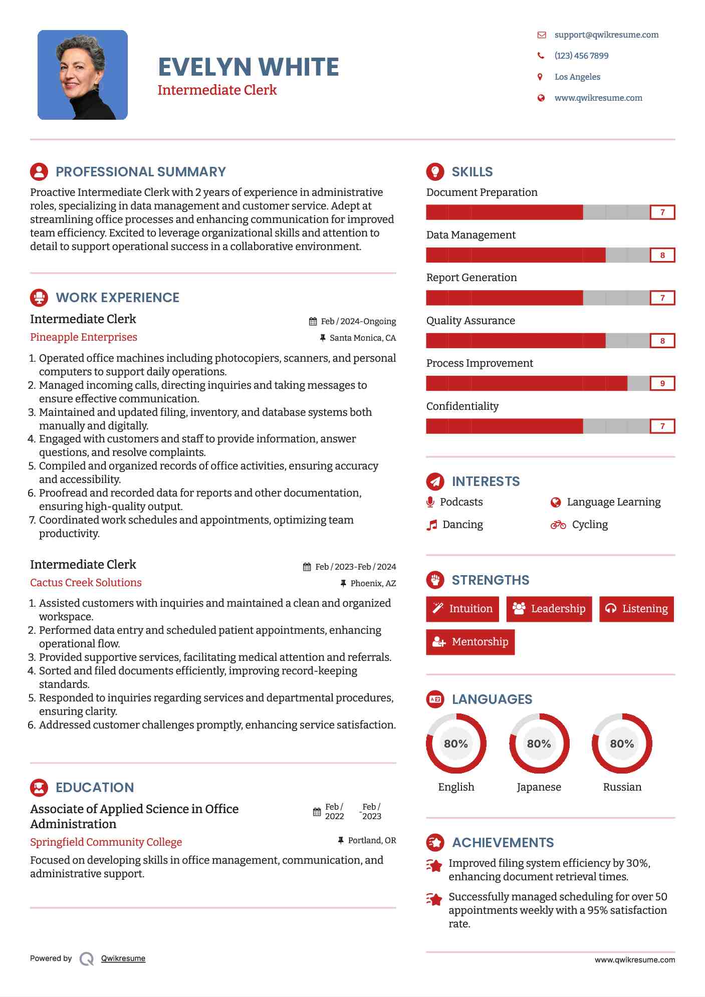 Intermediate Clerk Resume Template