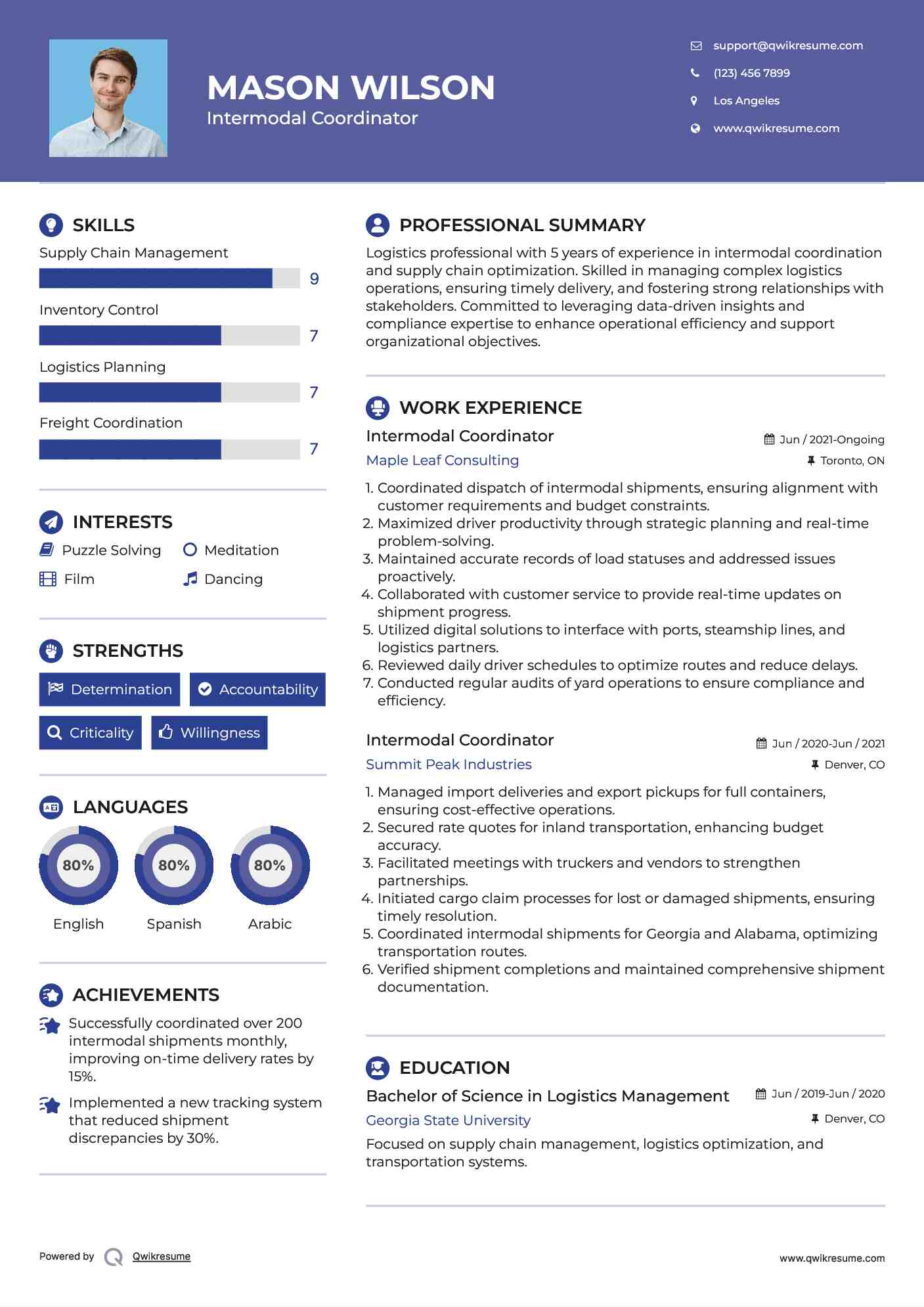 Intermodal Coordinator Resume Example