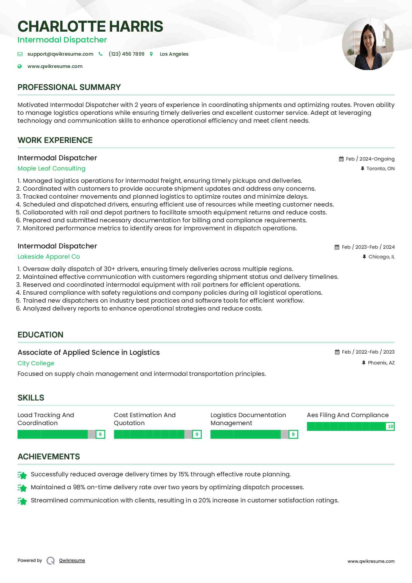 Intermodal Dispatcher Resume Example