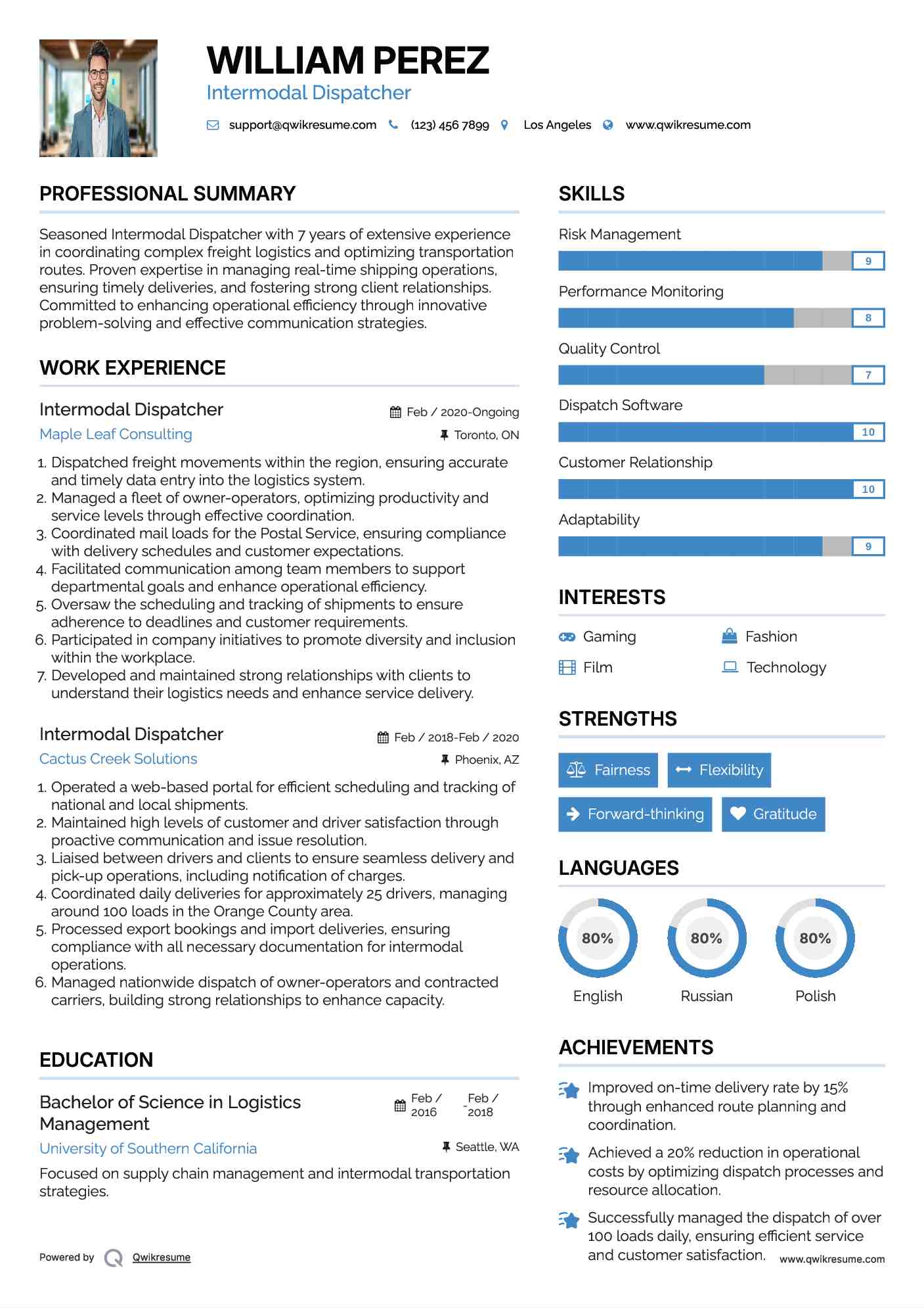Intermodal Dispatcher Resume Format