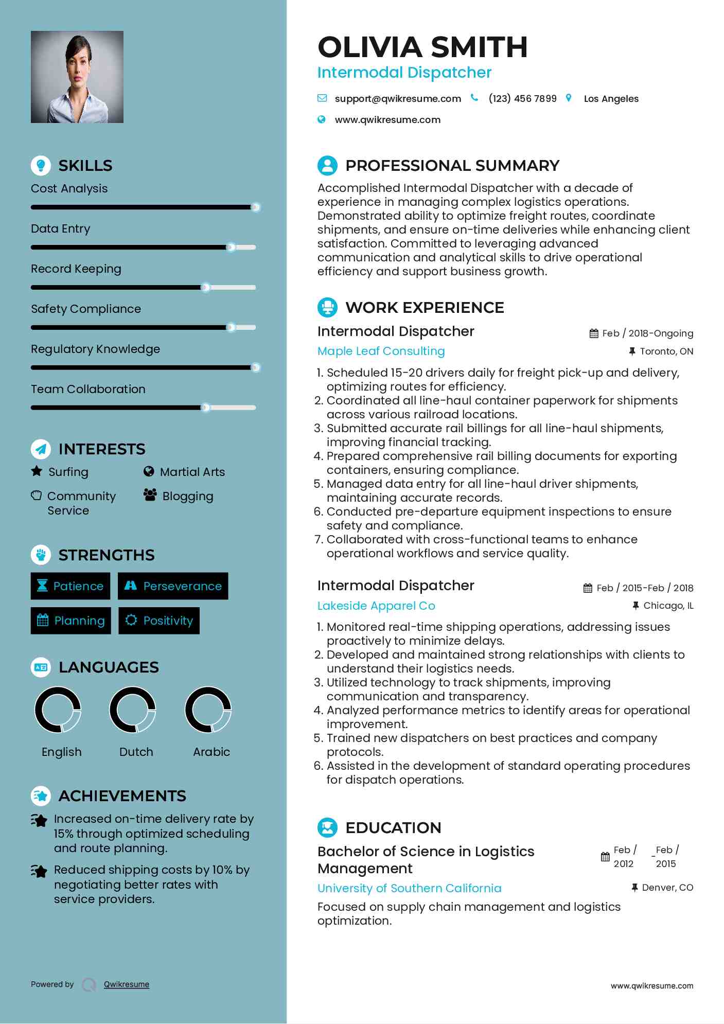 Intermodal Dispatcher Resume Model