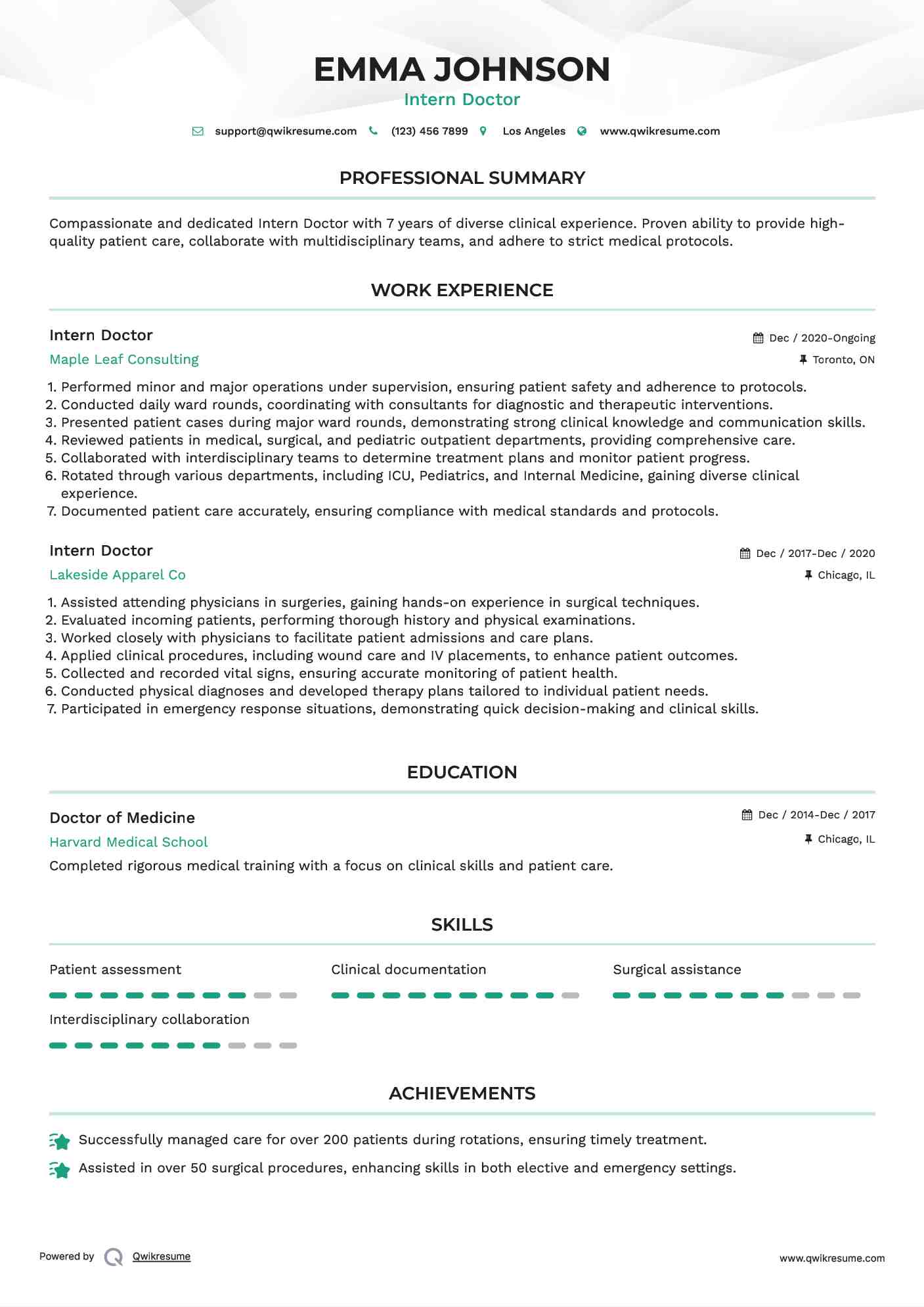 Intern Doctor Resume Template
