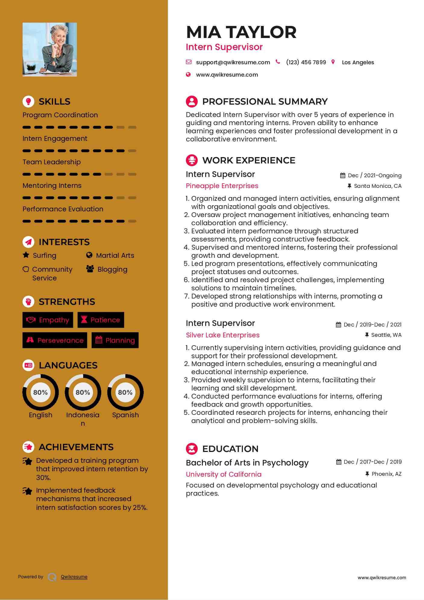 Intern Supervisor Resume Sample