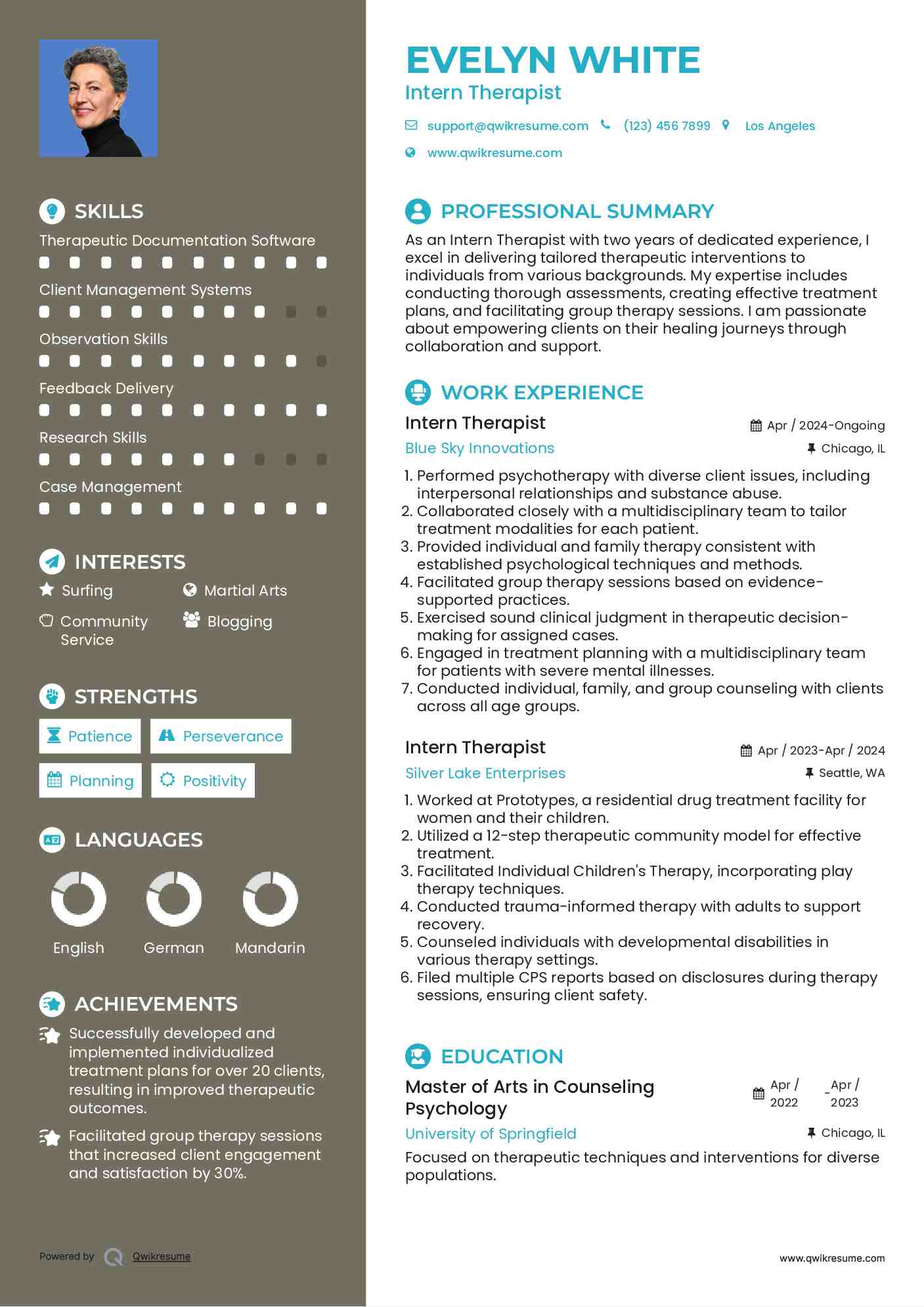 Intern Therapist Resume Model