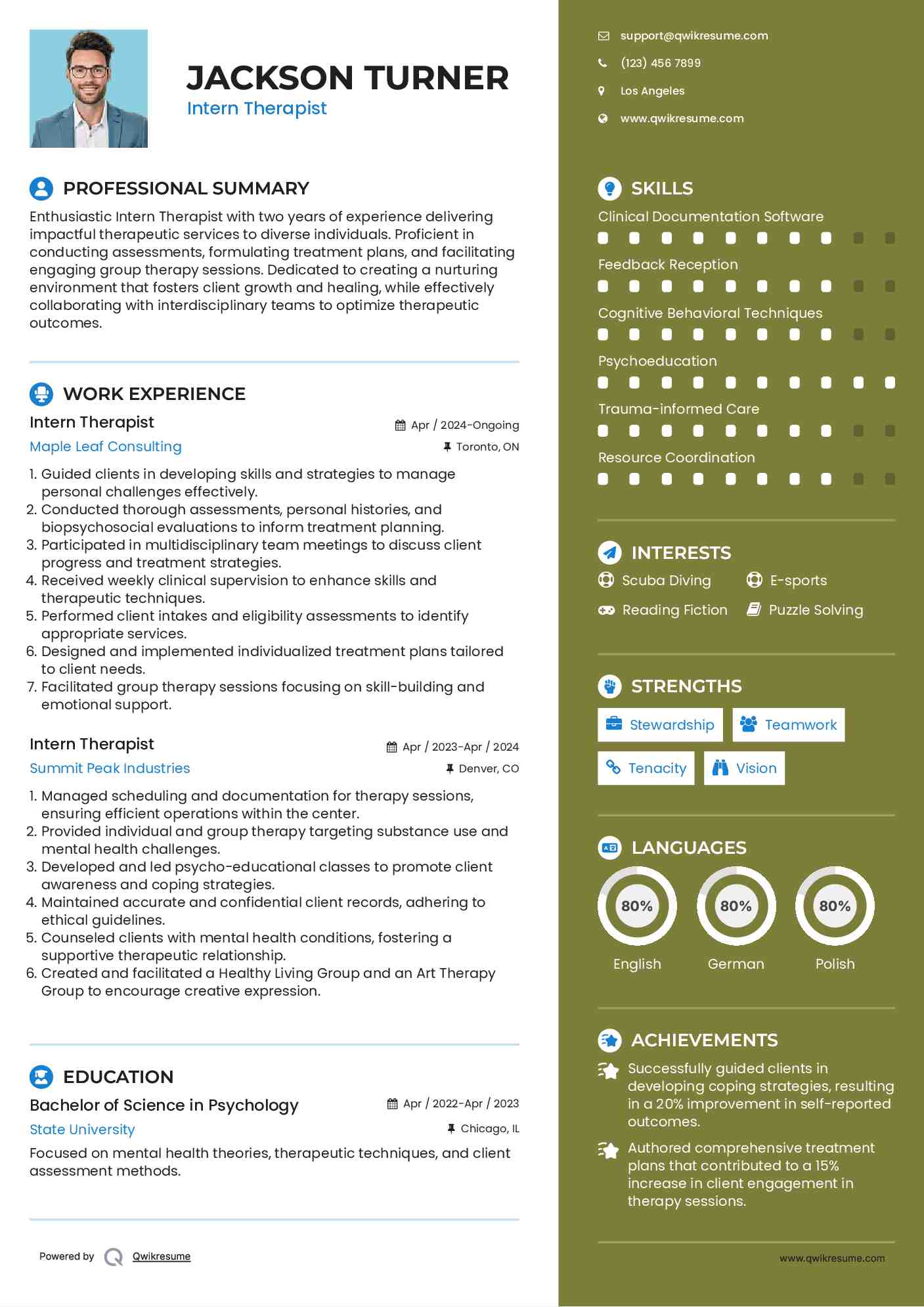 Intern Therapist Resume Model