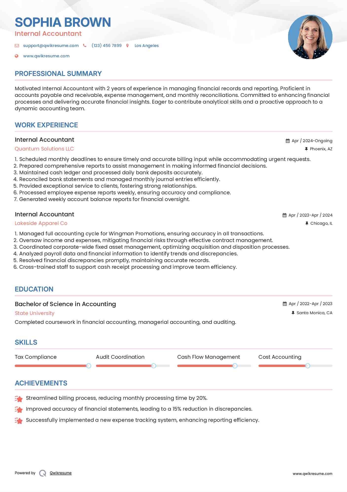 Internal Accountant Resume Format
