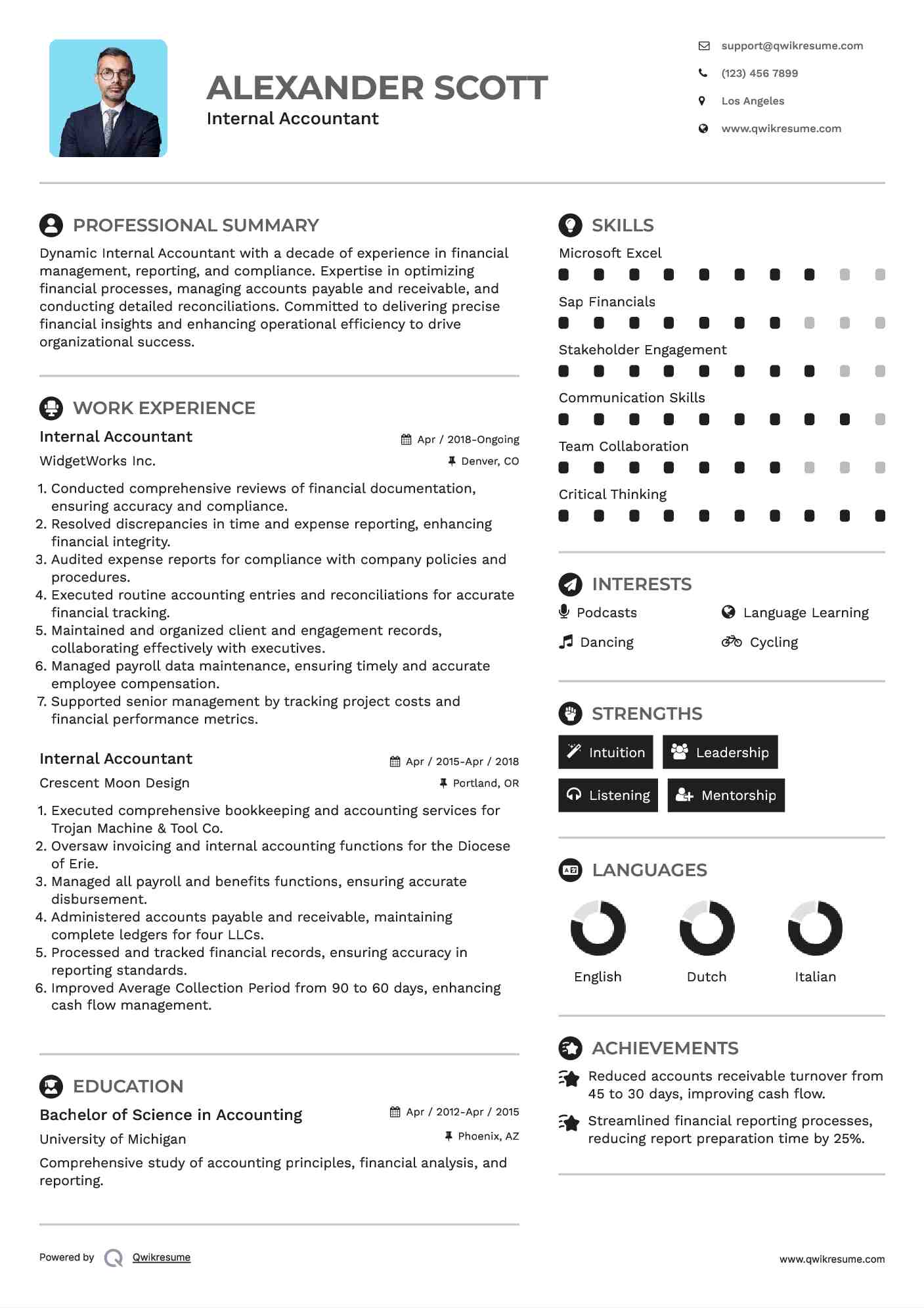 Internal Accountant Resume Template