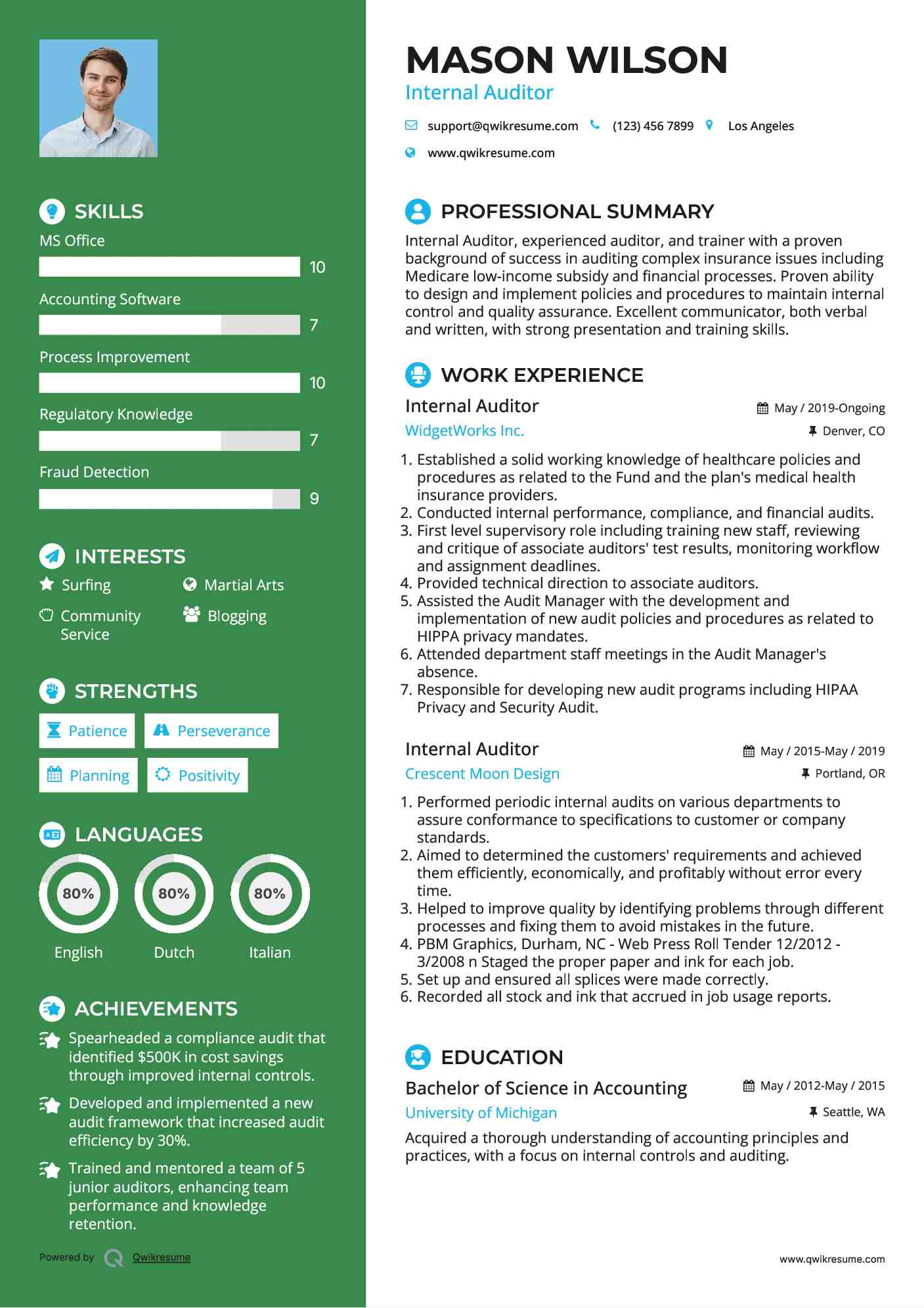 Internal Auditor Resume Sample