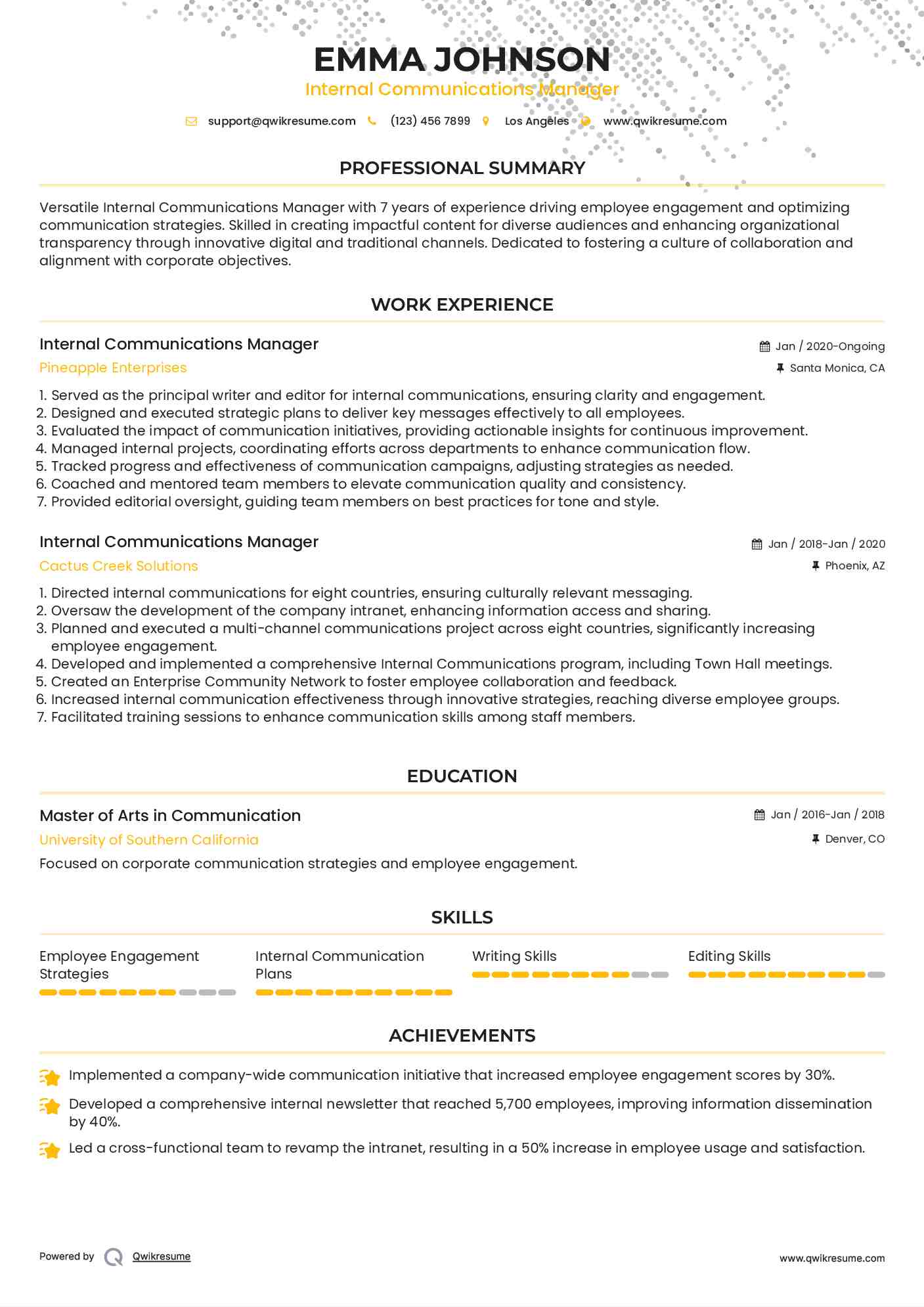 Internal Communications Manager Resume Format