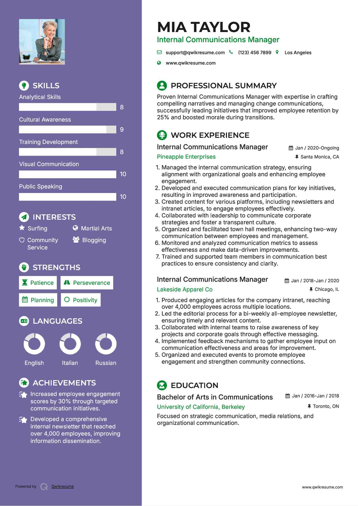 Internal Communications Manager Resume Template