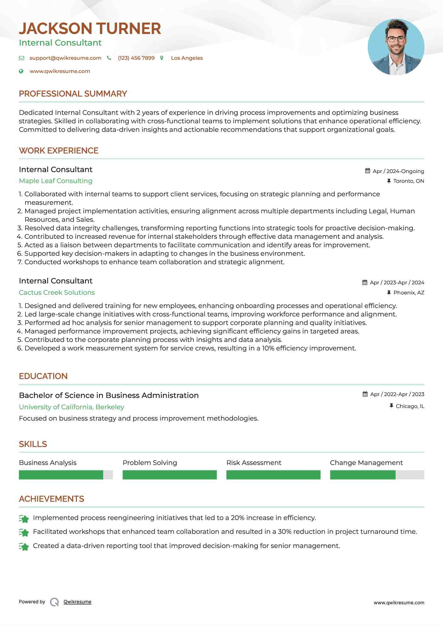 Internal Consultant Resume Format