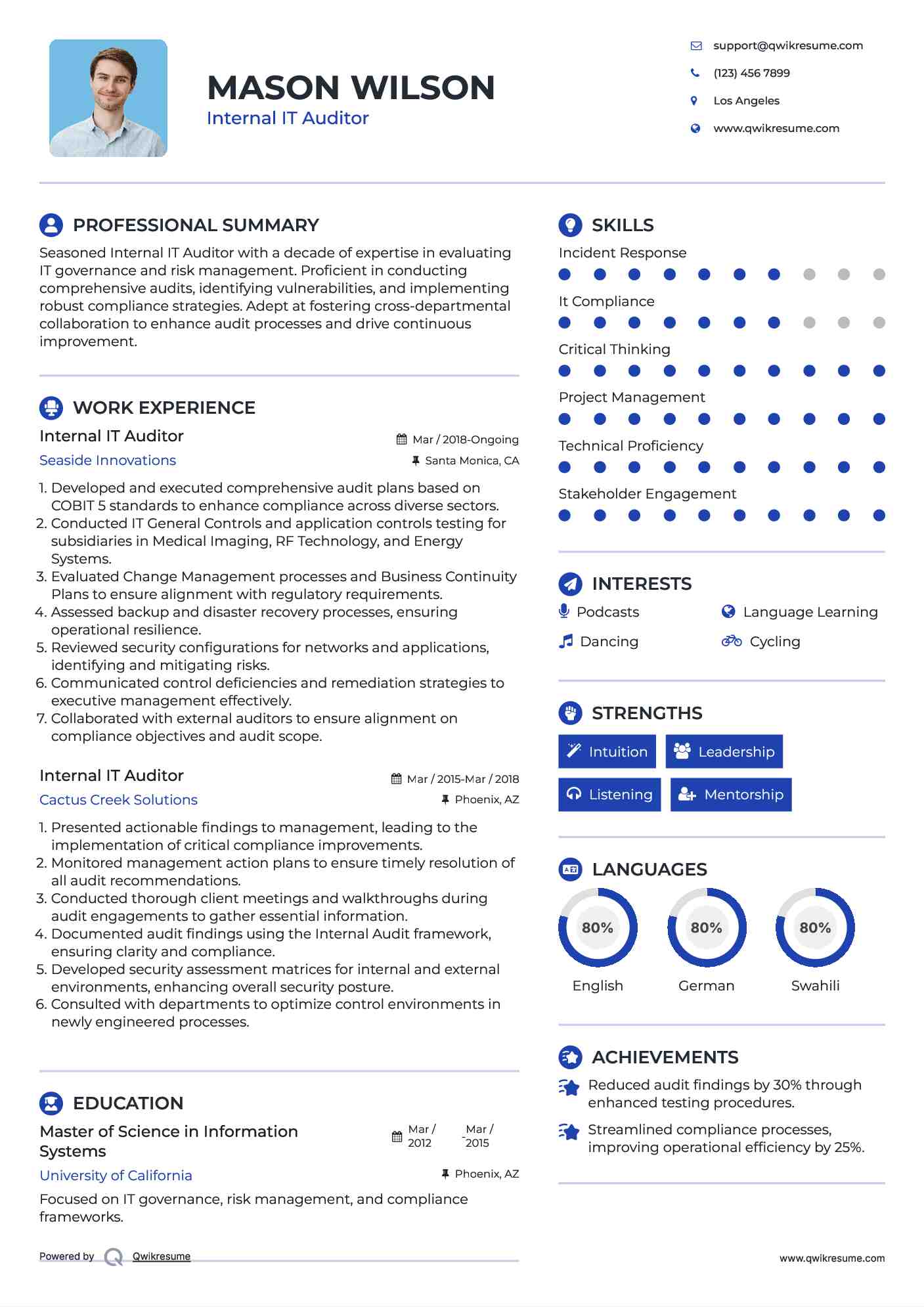 Internal IT Auditor Resume Template