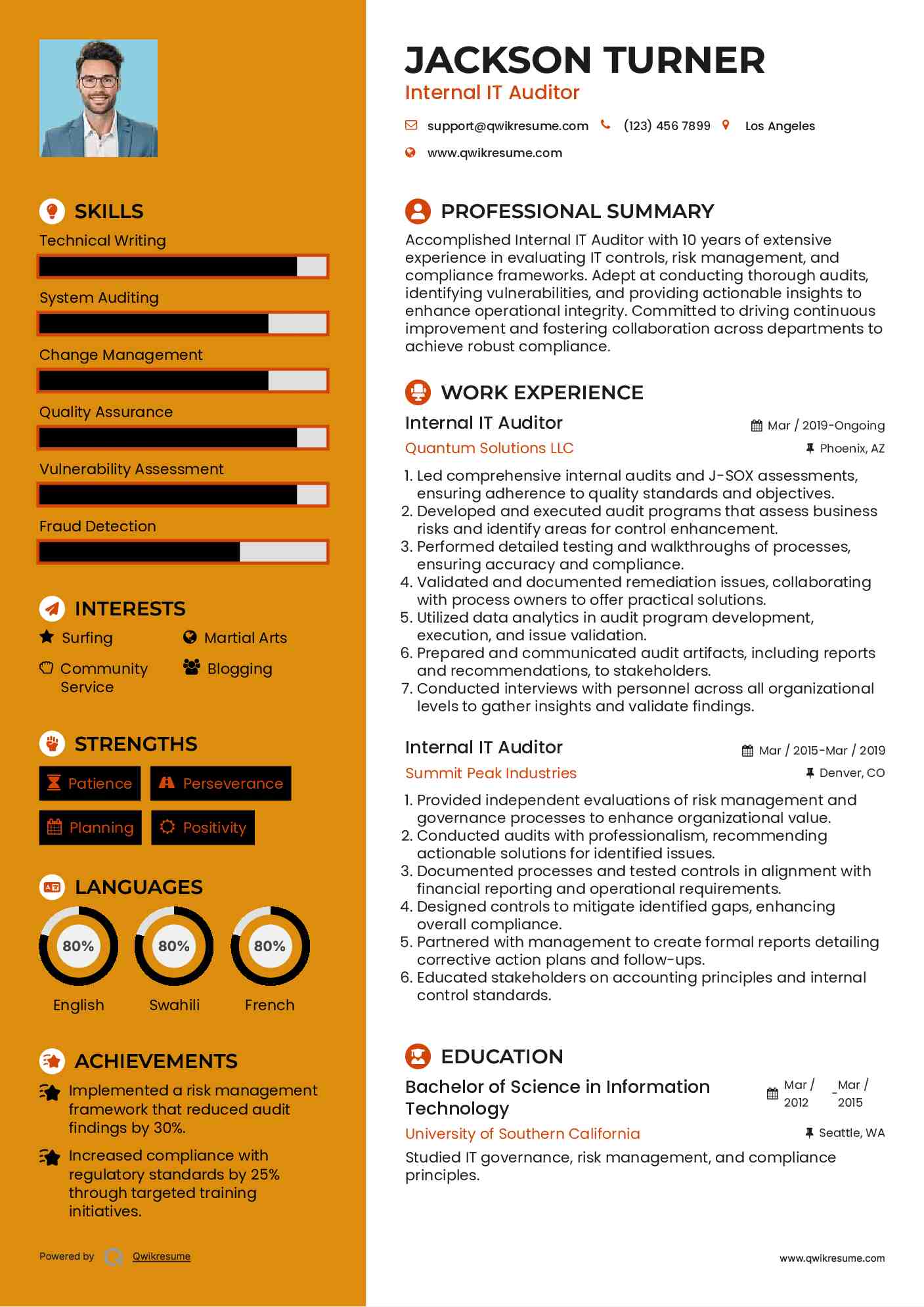 Internal IT Auditor Resume Format