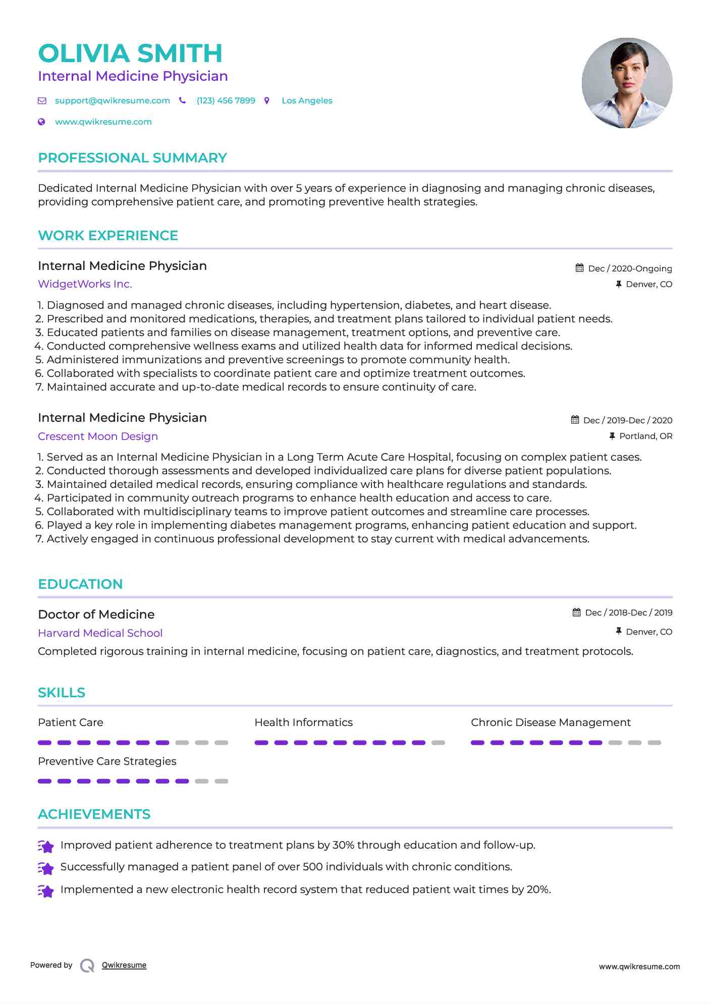 Internal Medicine Physician Resume Format