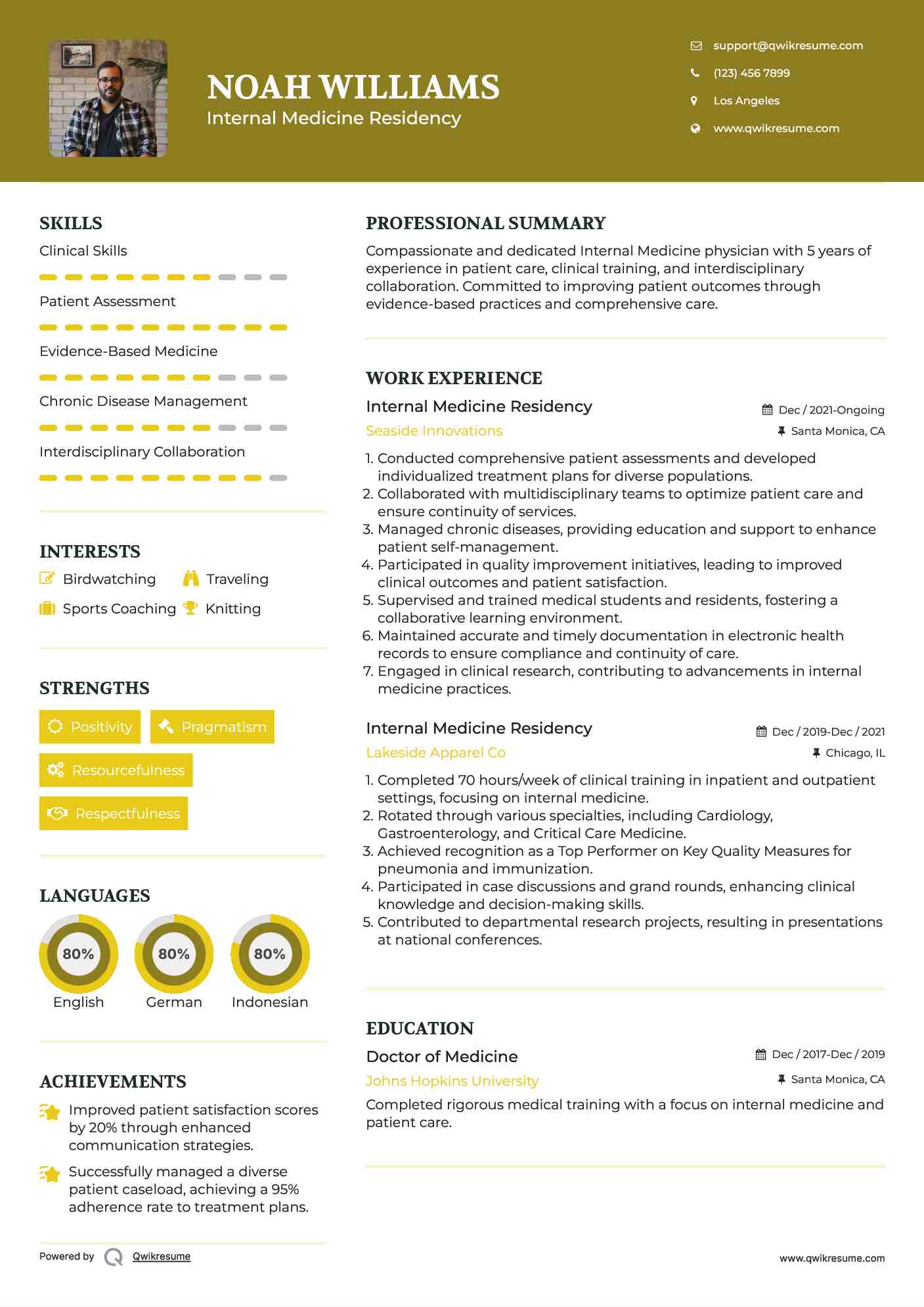 Internal Medicine Residency Resume Format