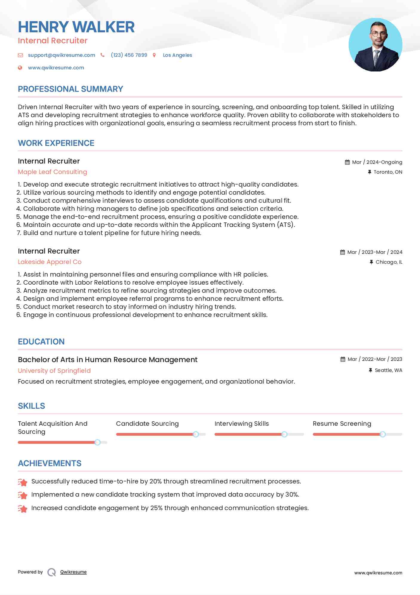 Internal Recruiter Resume Model