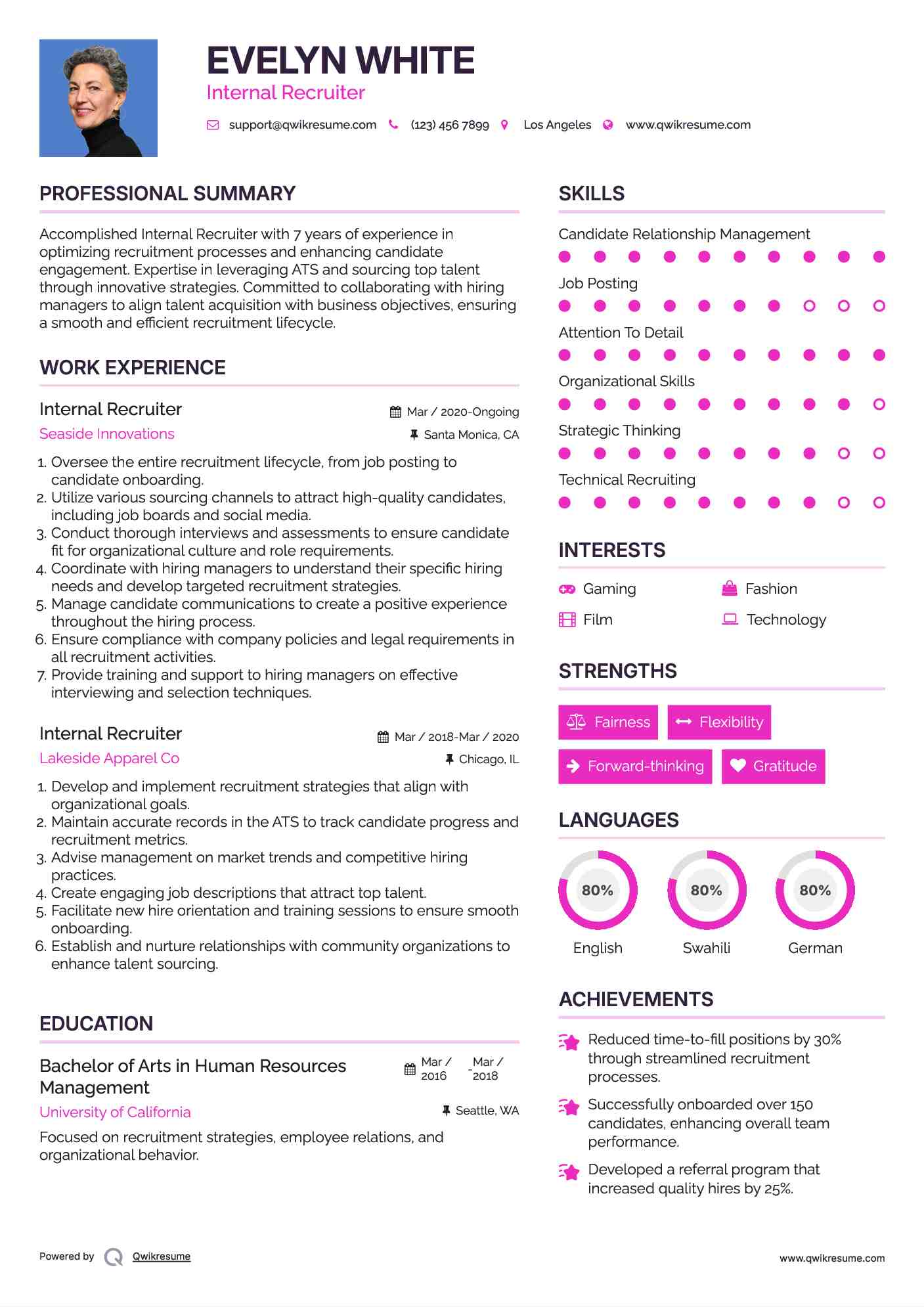 Internal Recruiter Resume Example