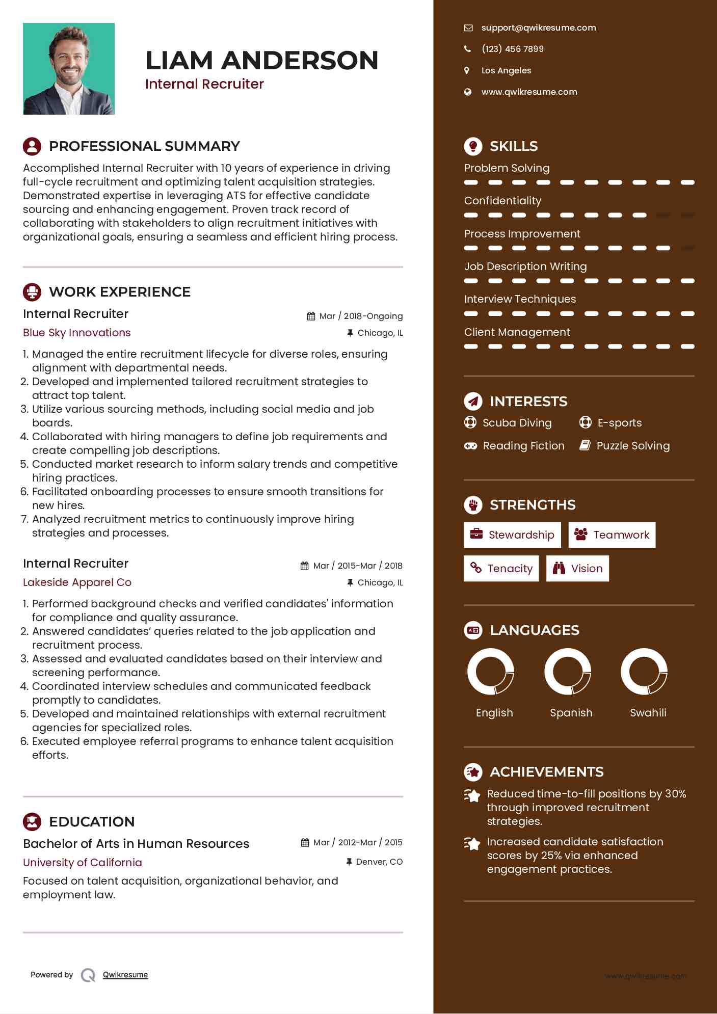 Internal Recruiter Resume Sample