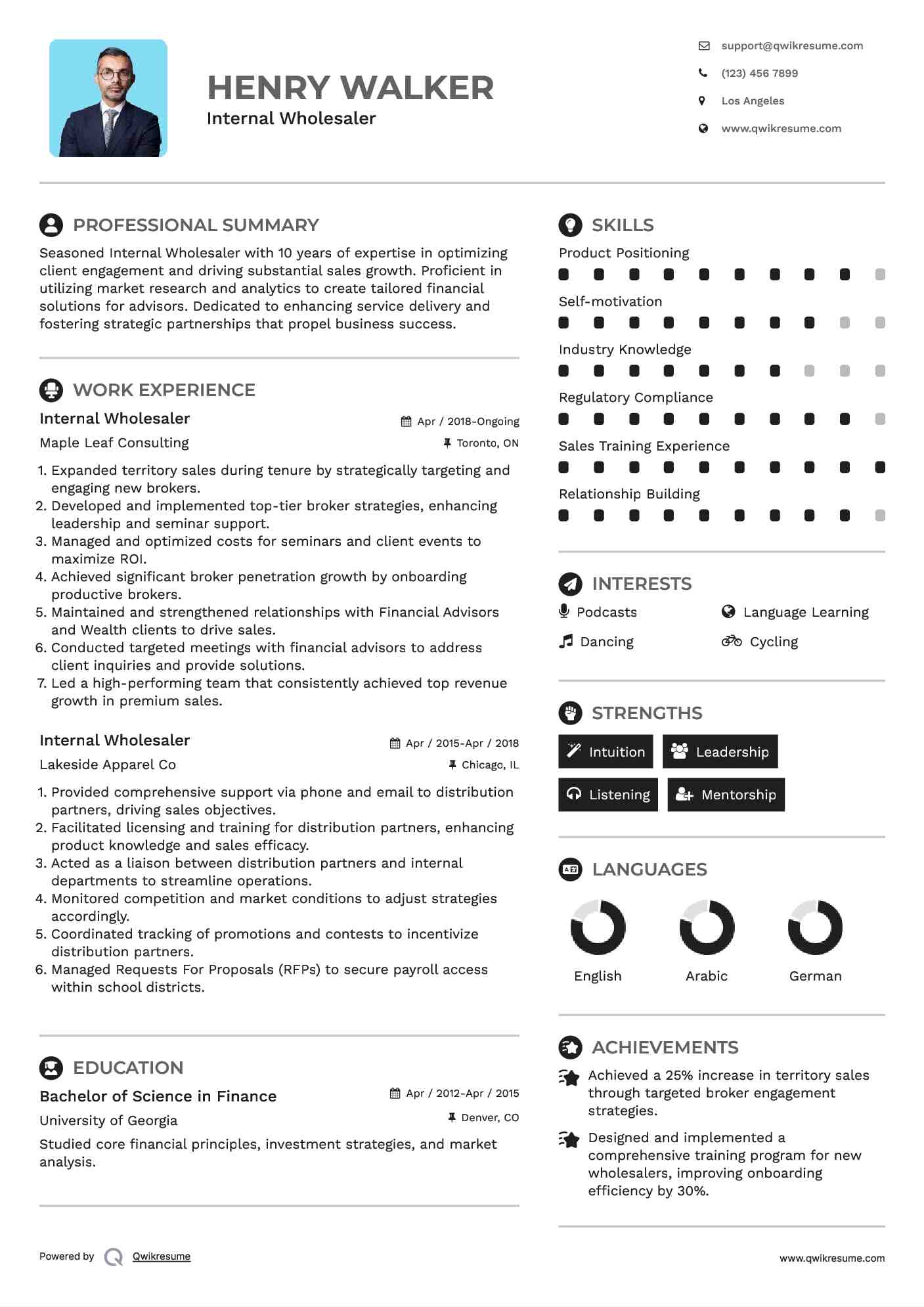 Internal Wholesaler Resume Example