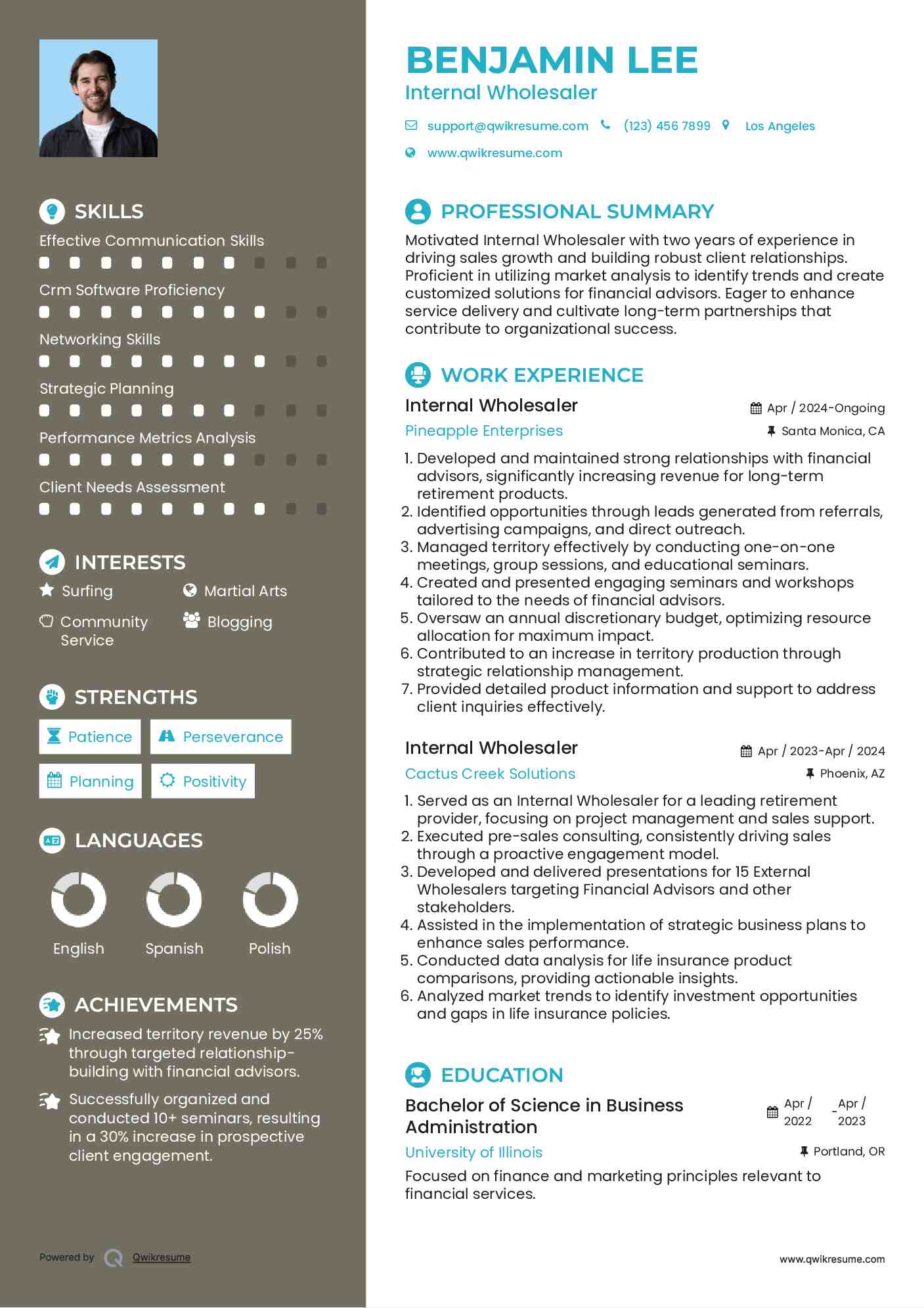 Internal Wholesaler Resume Example