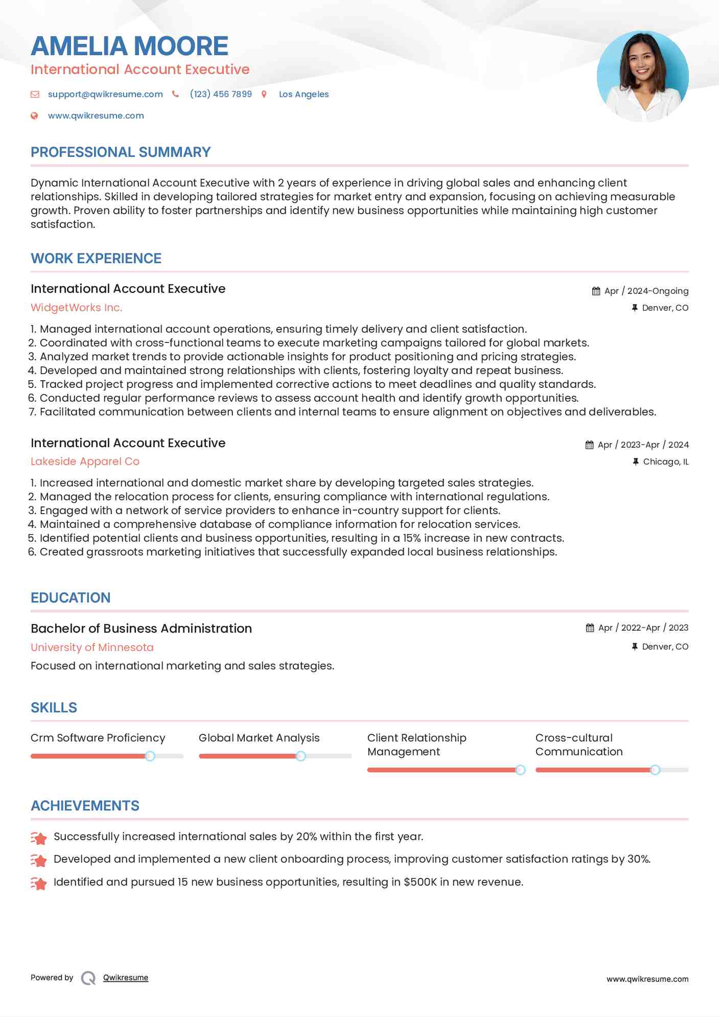 International Account Executive Resume Model