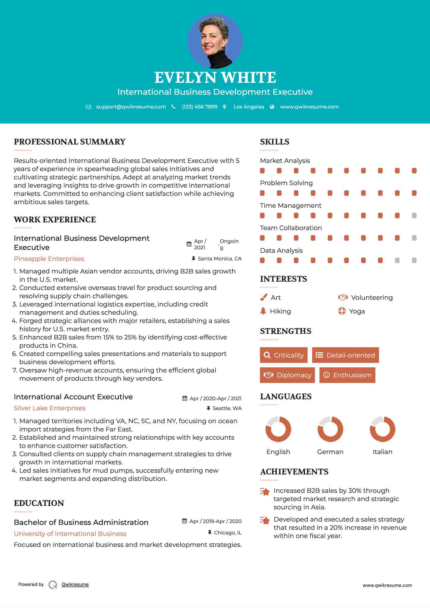 International Business Development Executive Resume Format