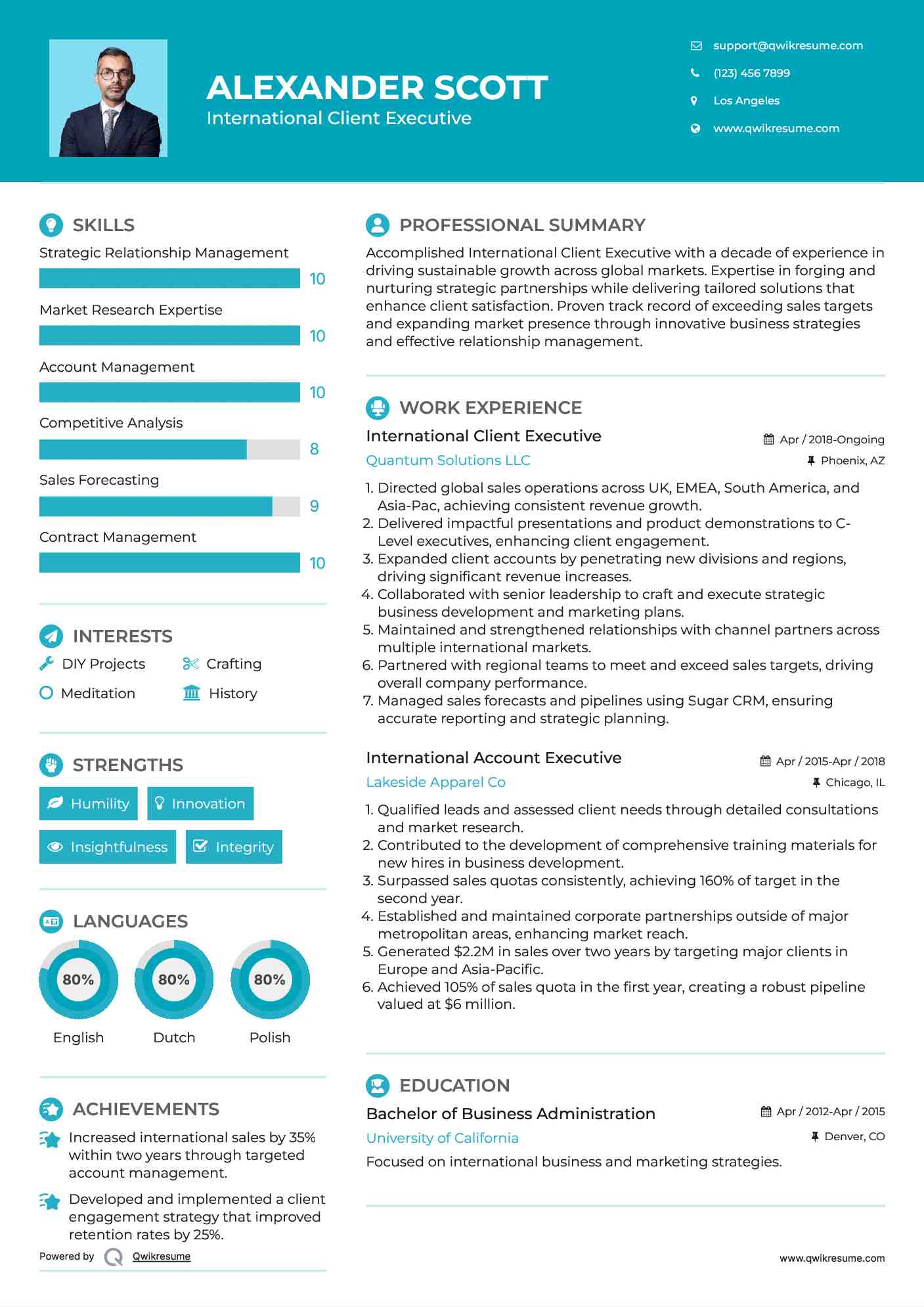 International Client Executive Resume Model