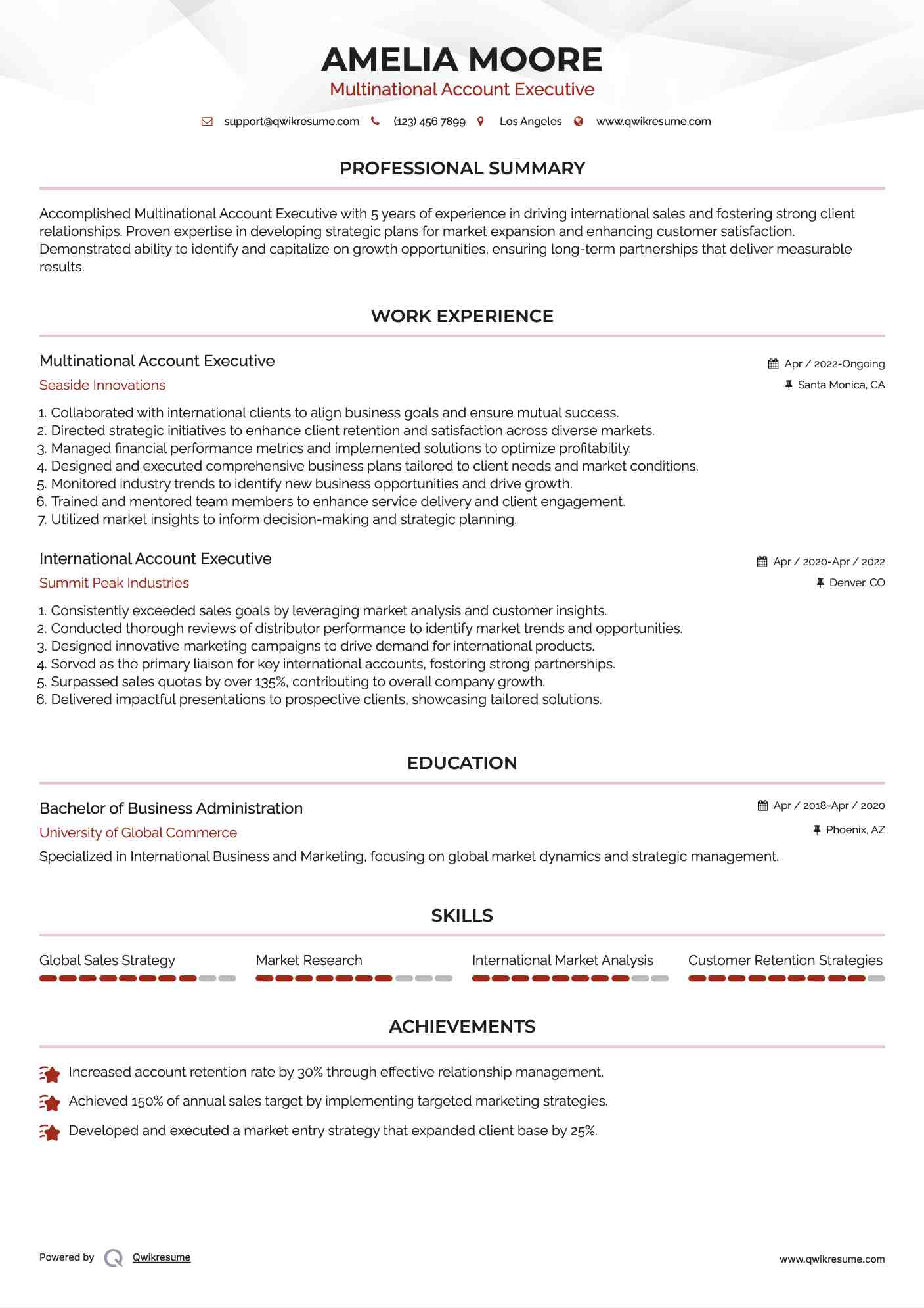 Multinational Account Executive Resume Format