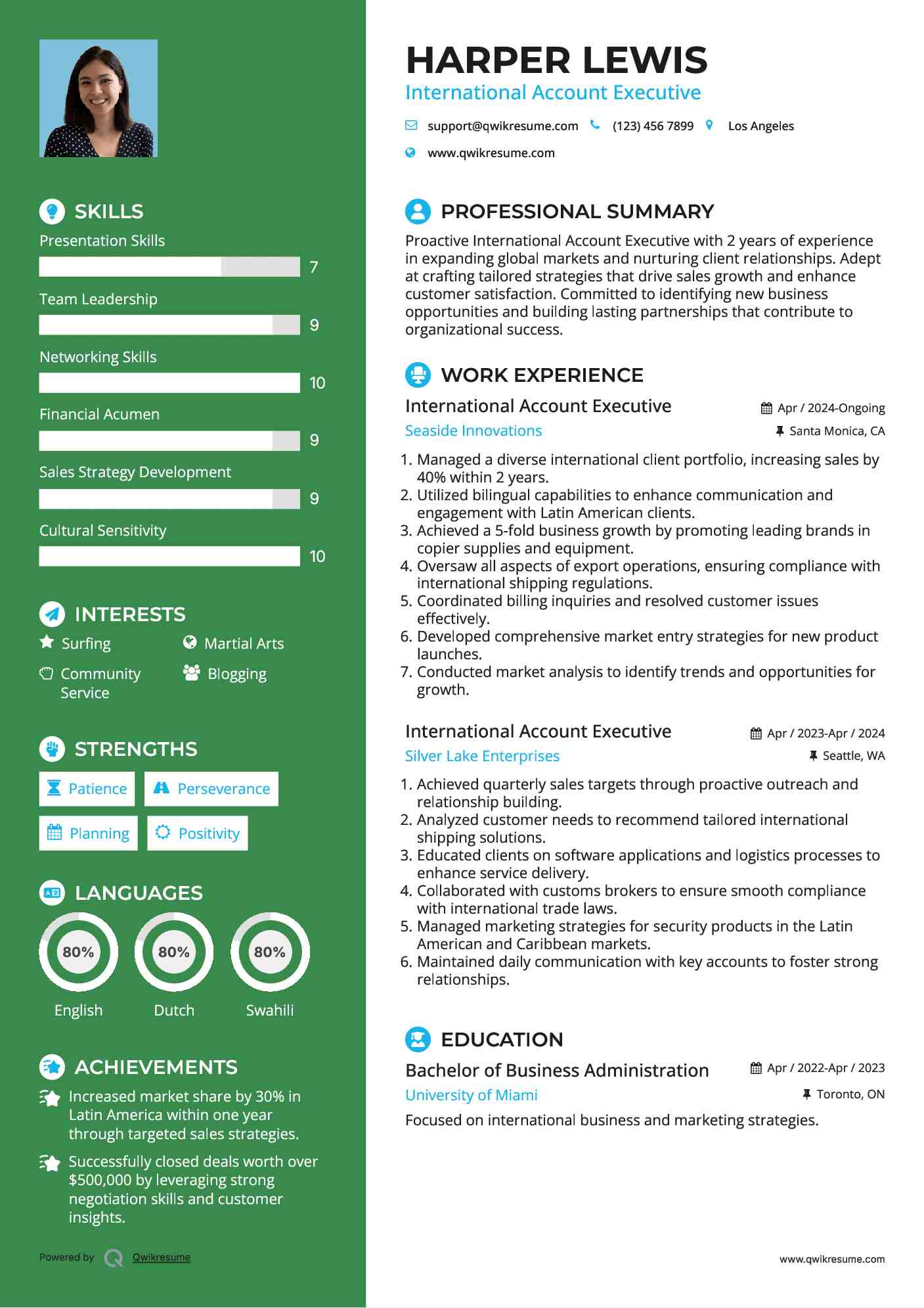 International Account Executive Resume Template
