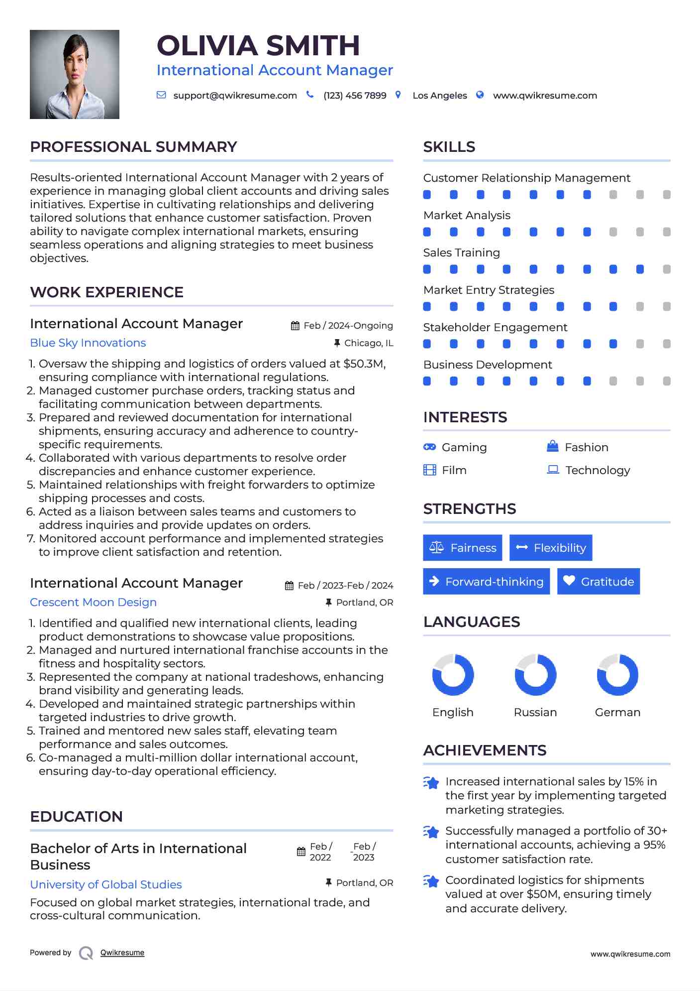 International Account Manager Resume Sample