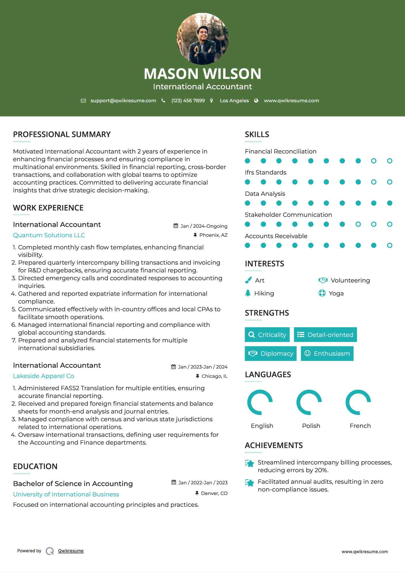 International Accountant Resume Format