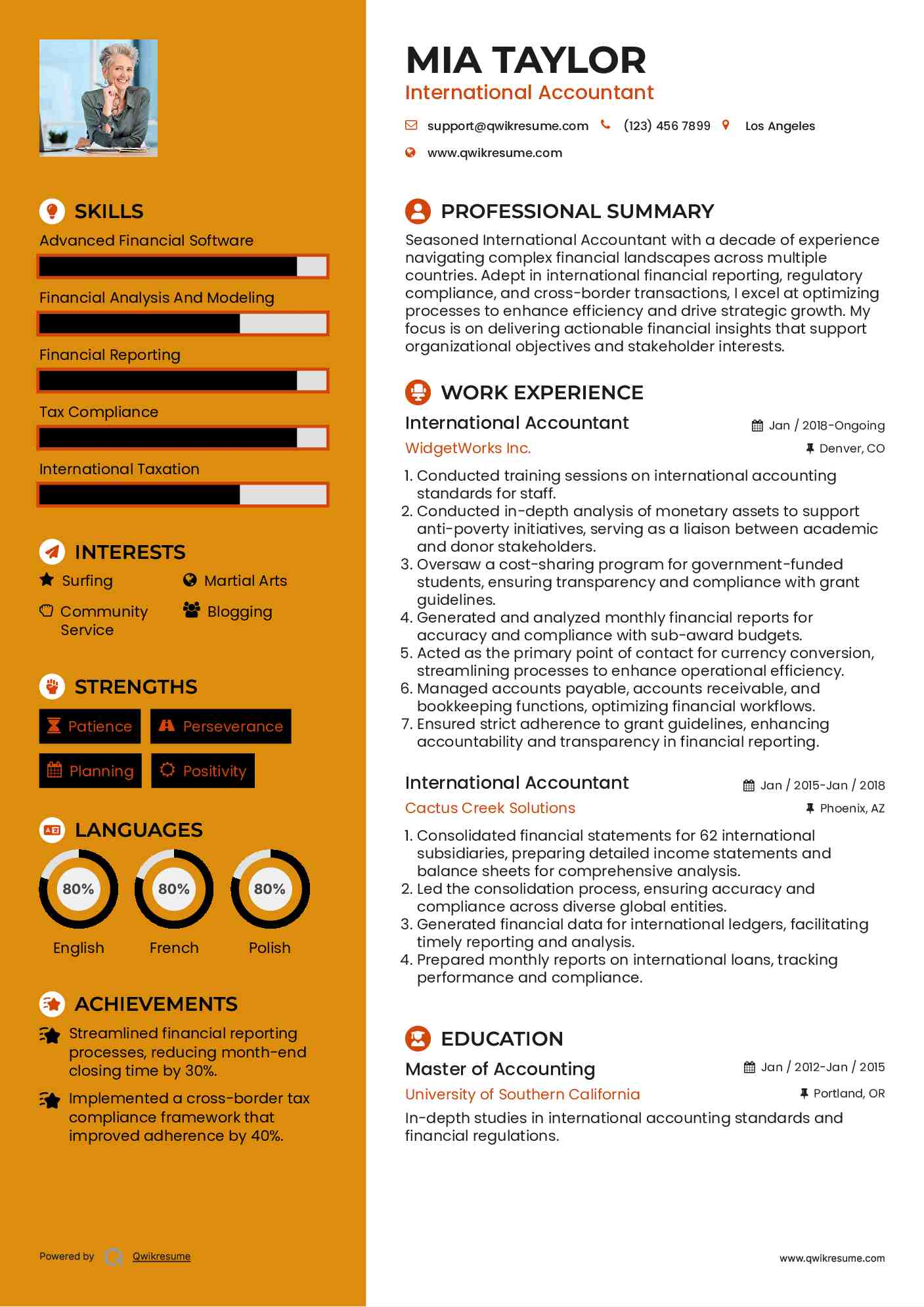 International Accountant Resume Example