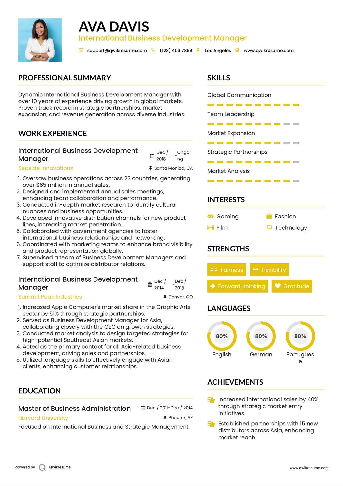 International Business Development Manager Resume Template