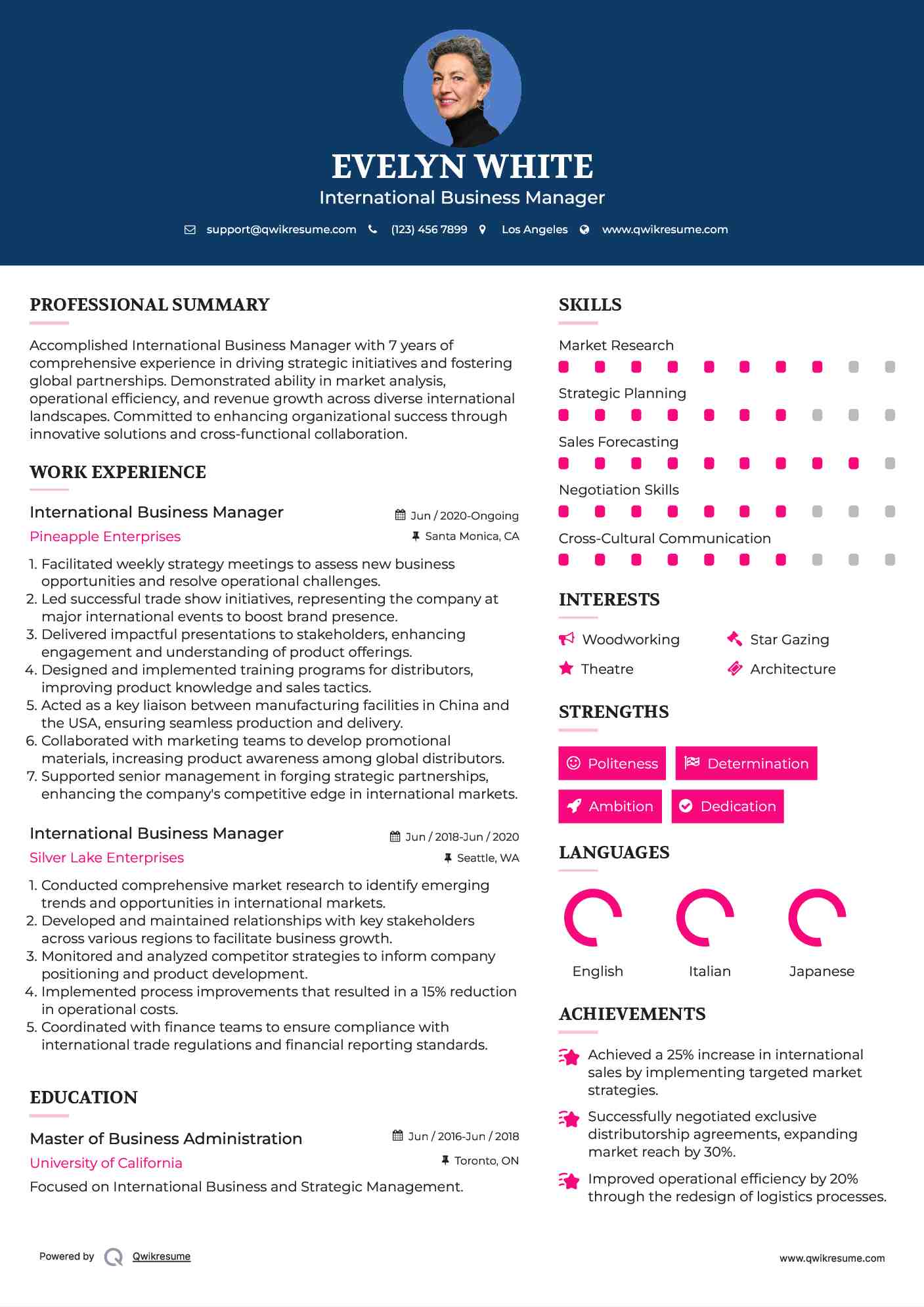 International Business Manager Resume Sample