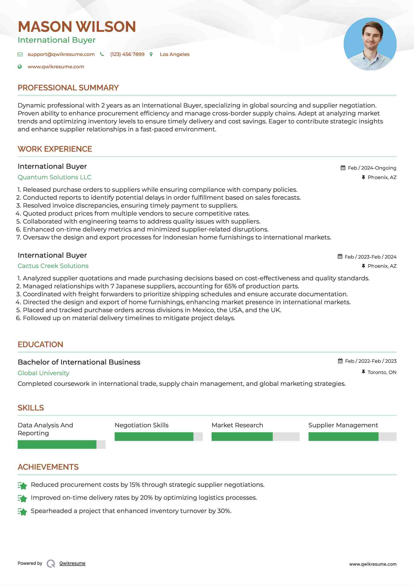 International Buyer Resume Sample
