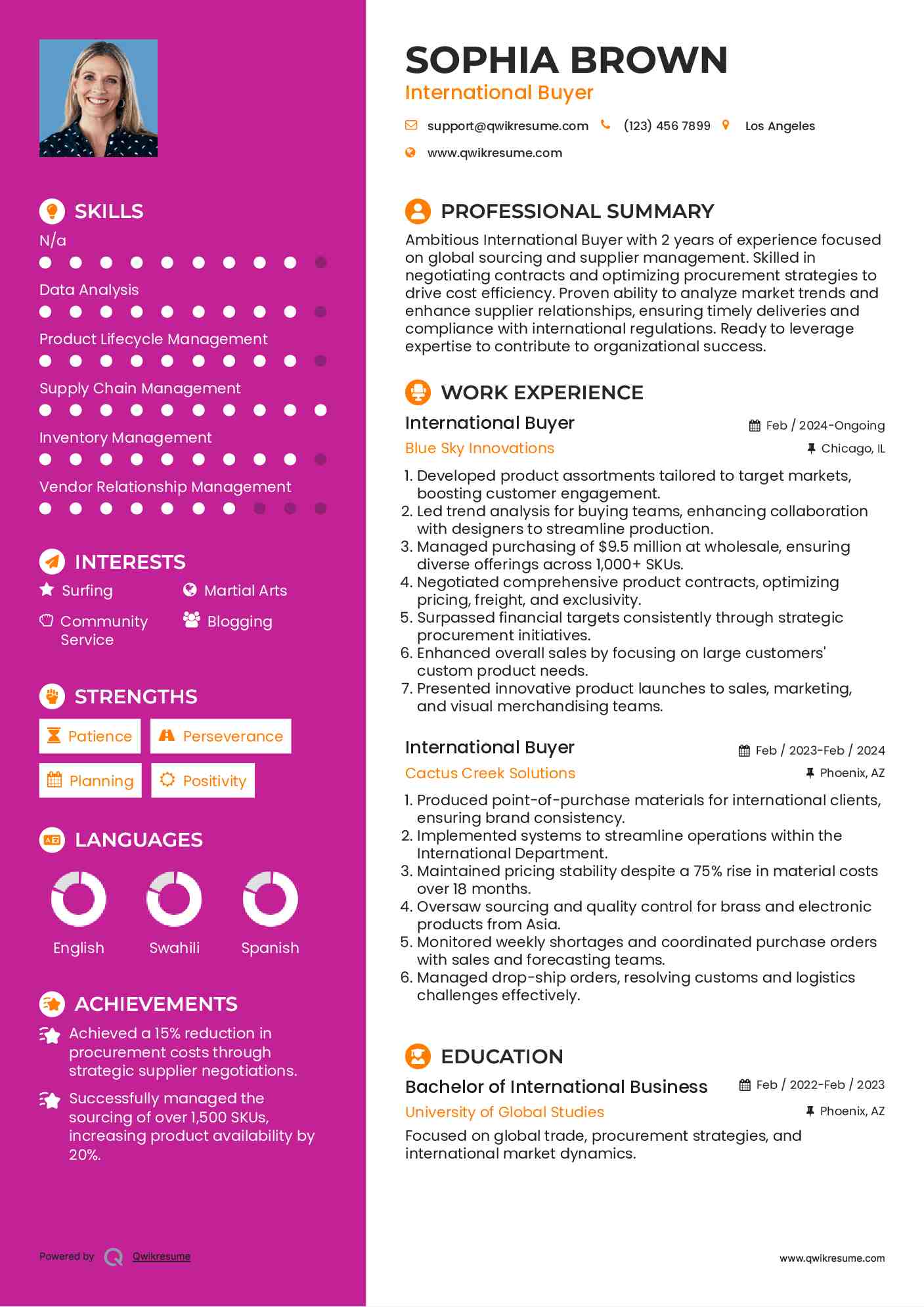 International Buyer Resume Format