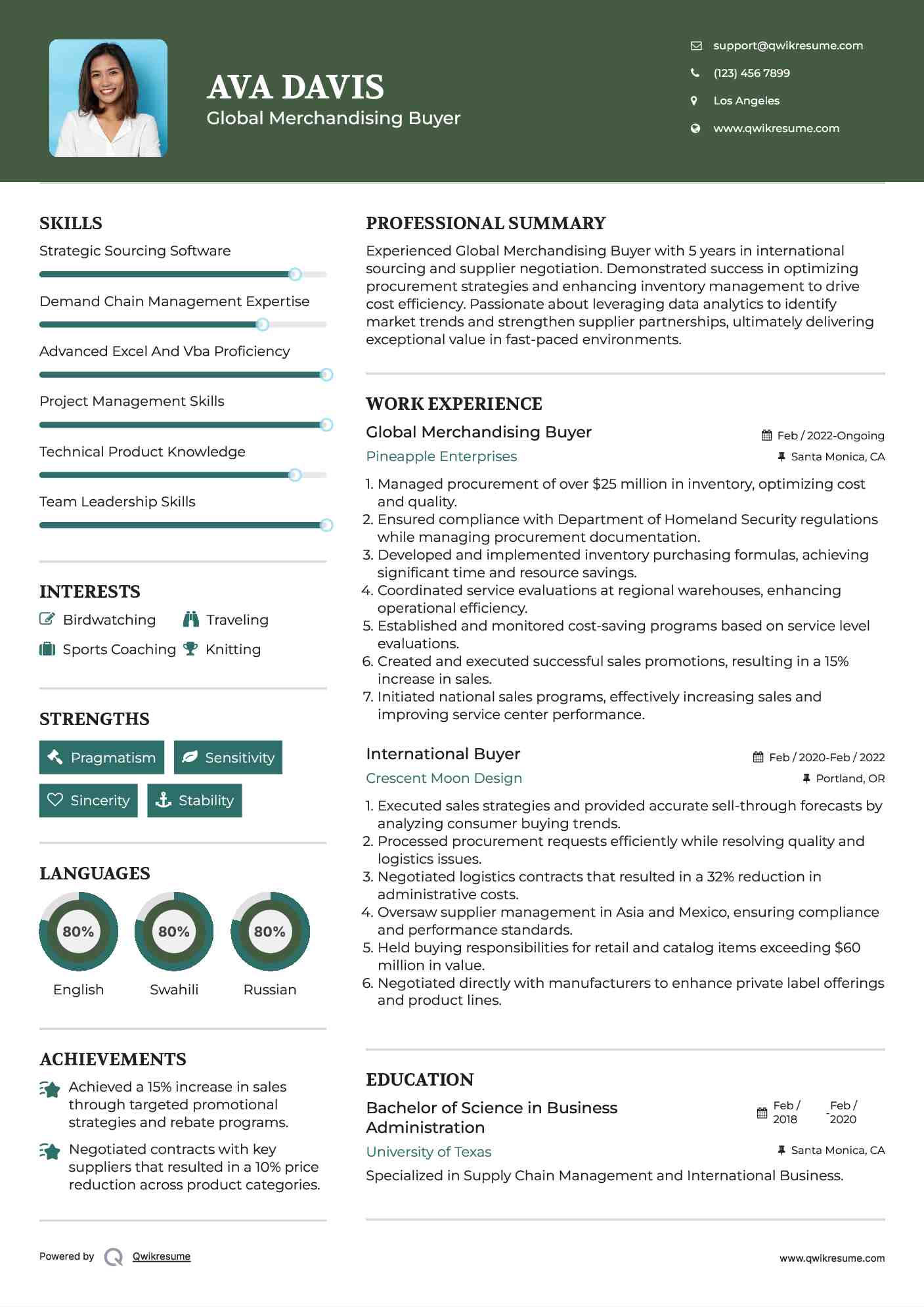 Global Merchandising Buyer Resume Format