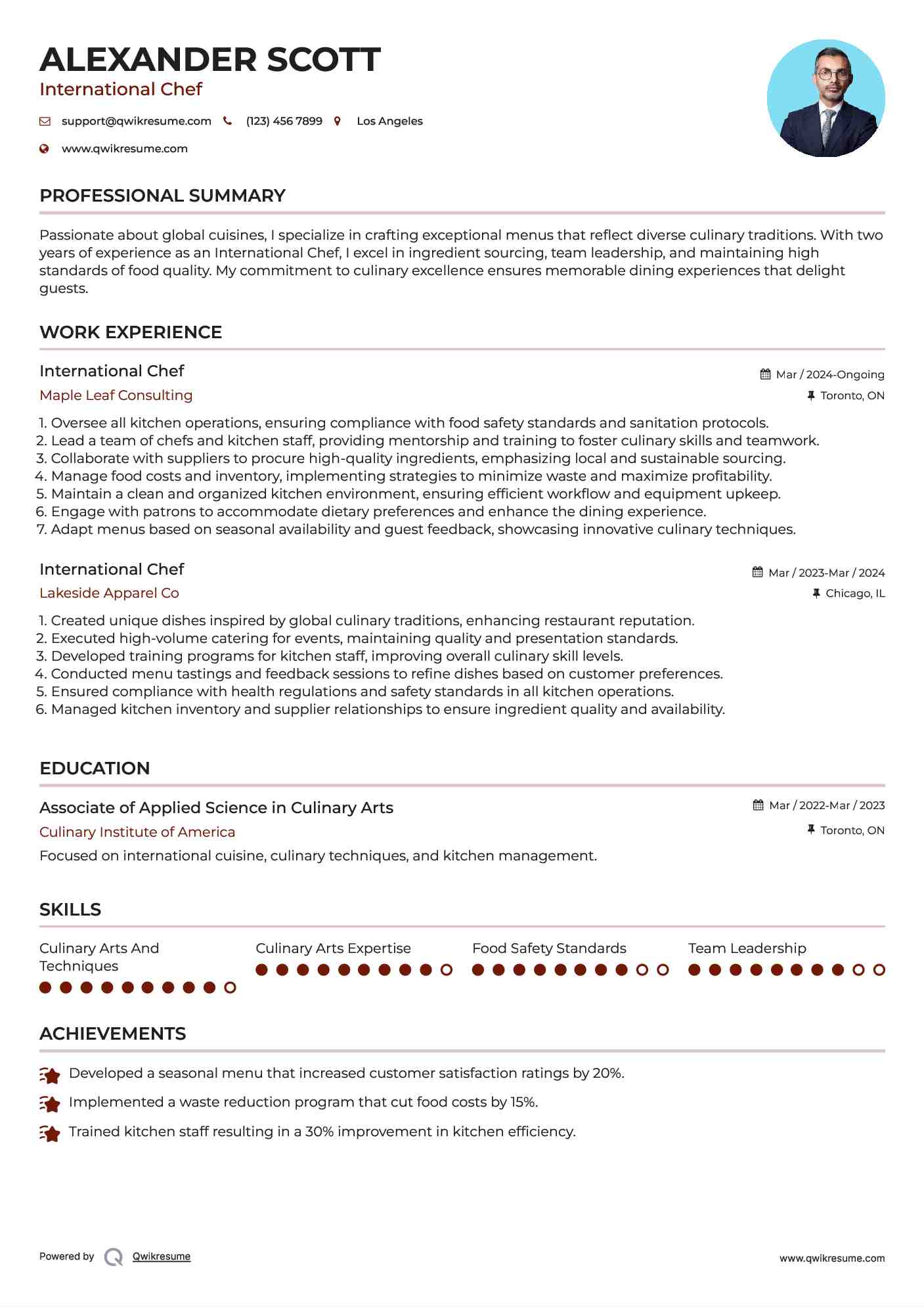 International Chef Resume Format