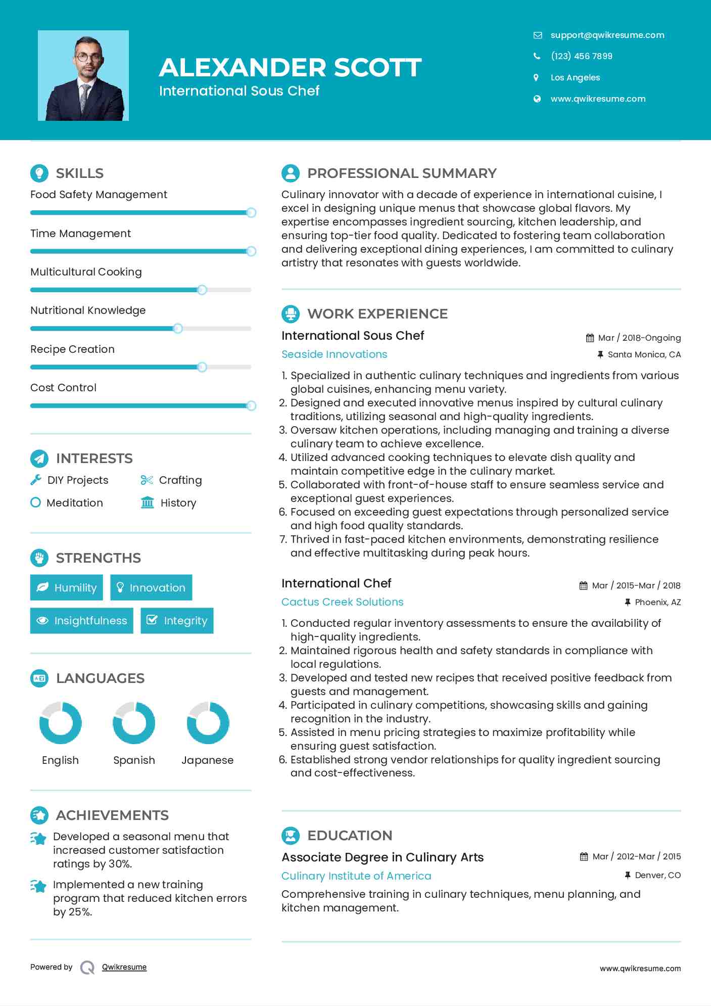 International Sous Chef Resume Format