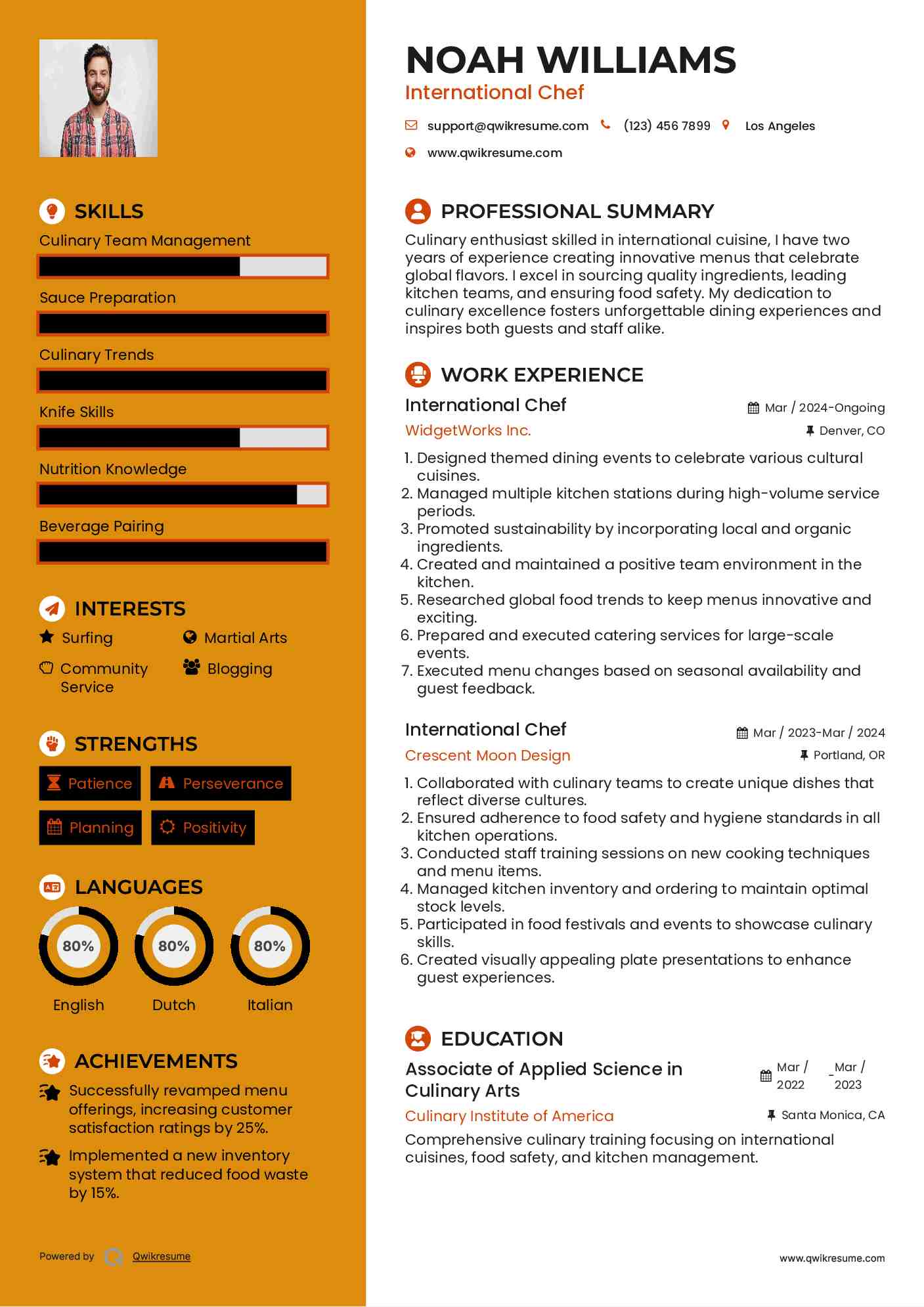 International Chef Resume Format