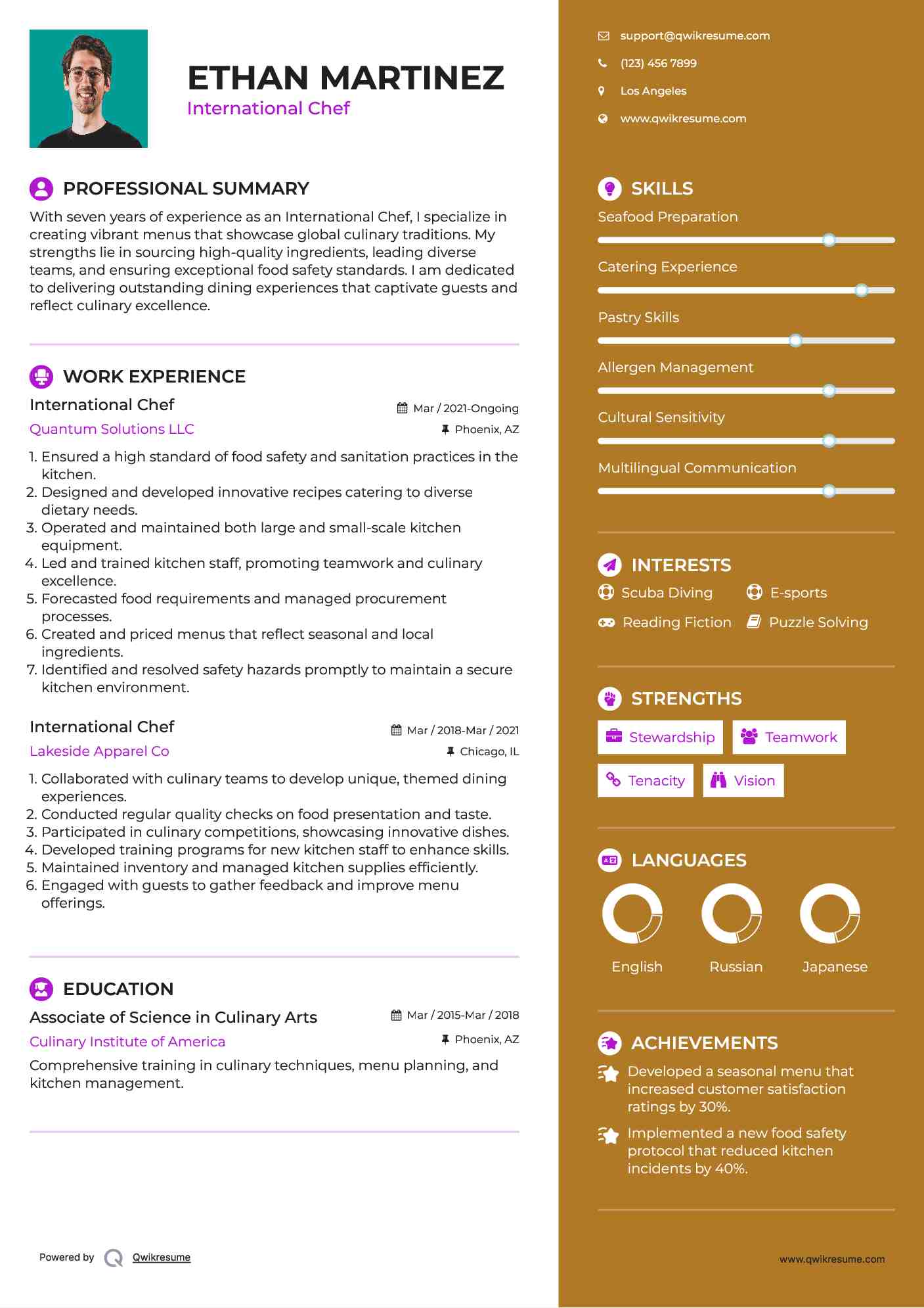 International Chef Resume Example